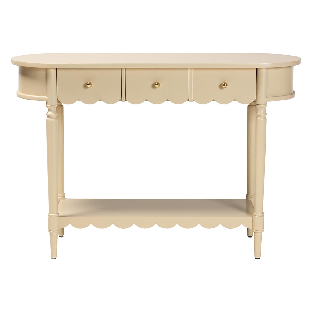 Liba Console Table - 3-Drawer Accent Table with Scalloped Detailing and Open Shelf Storage for Hallway, Entryway, or Living Room