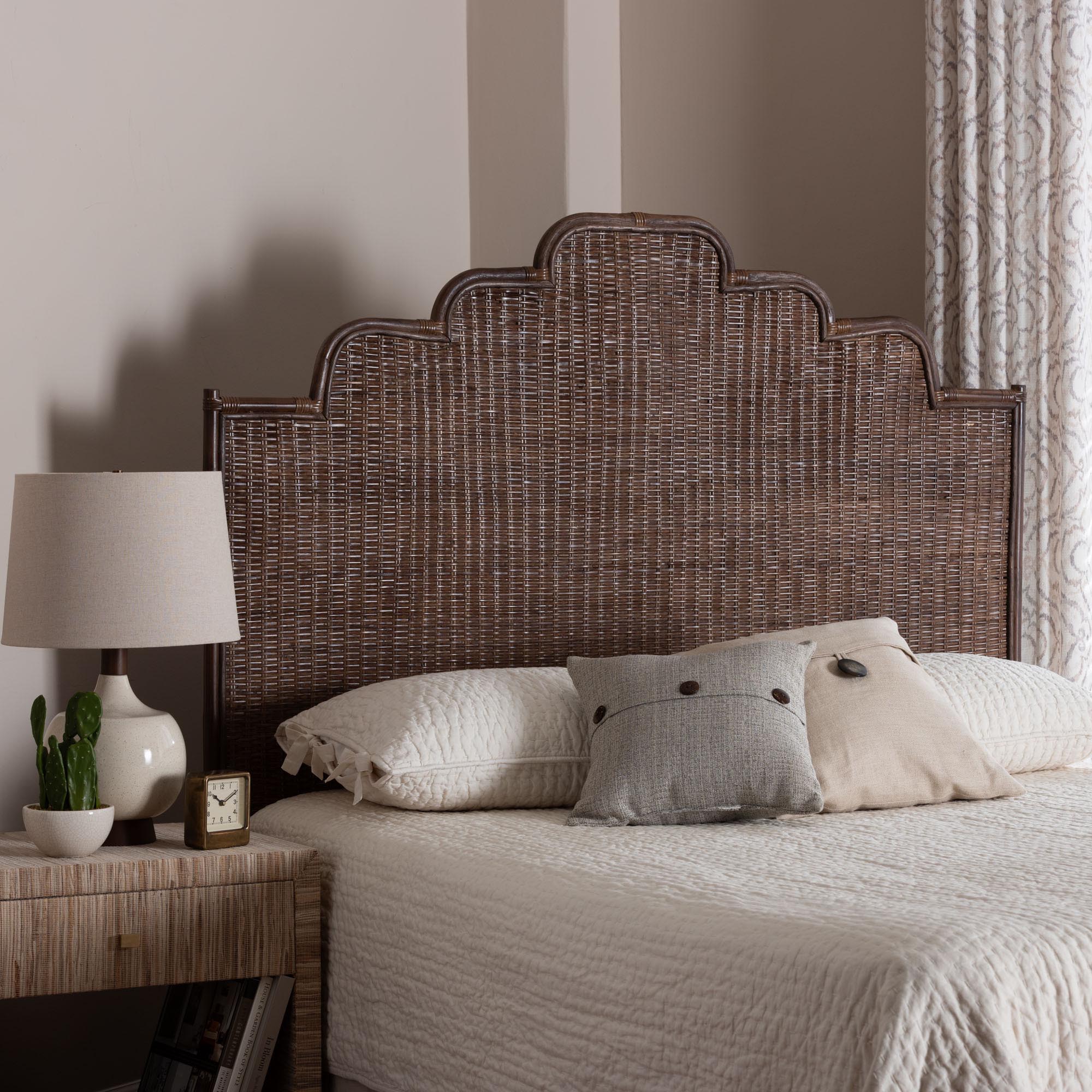 Raphaela Natural Rattan Standalone Headboard - Handwoven Wicker Panel Headboard with Stepped Detailing, King