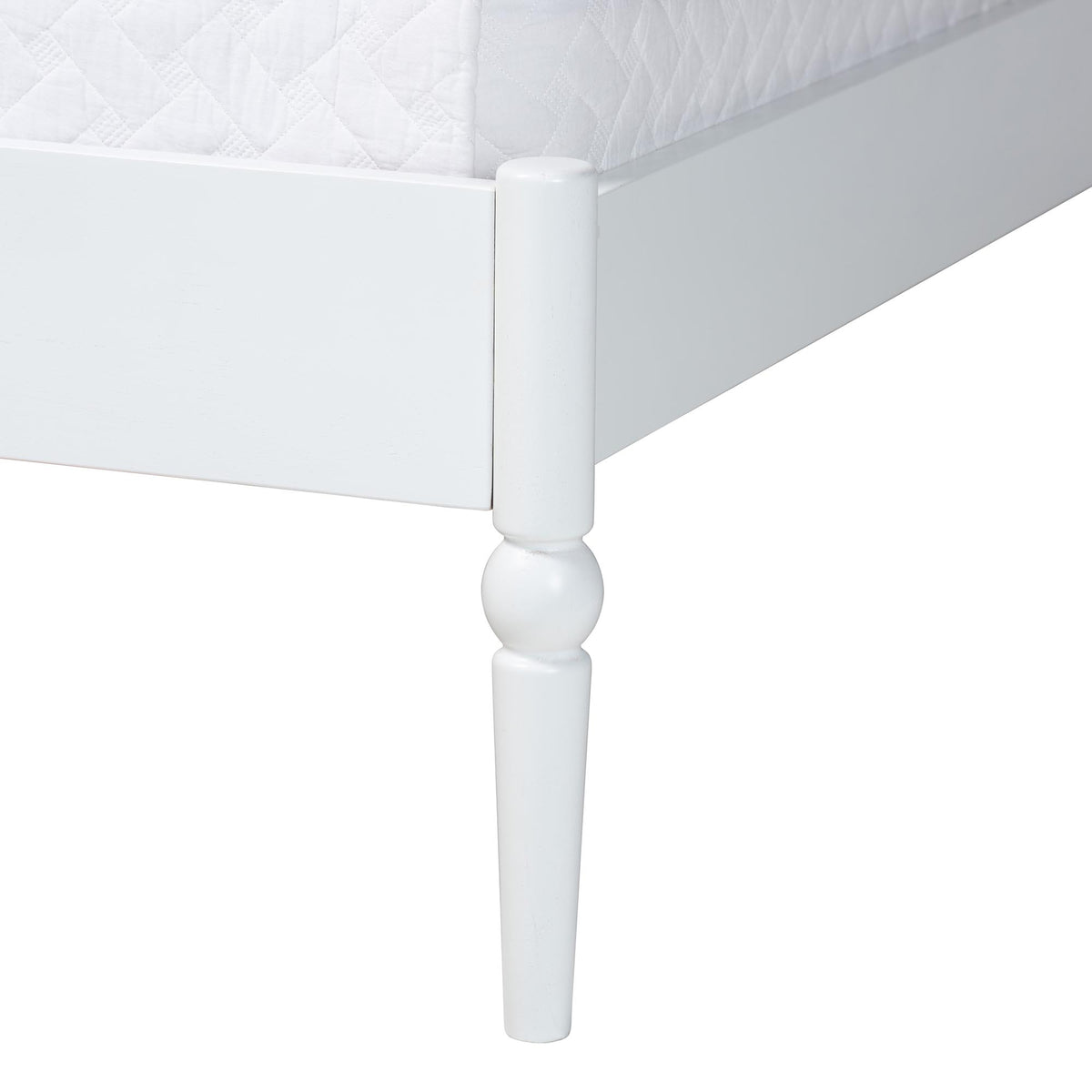 Baxton Studio Brantley Spindle Platform Bed - Farmhouse Bed Frame with Scalloped Headboard and Turned Posts, White, King