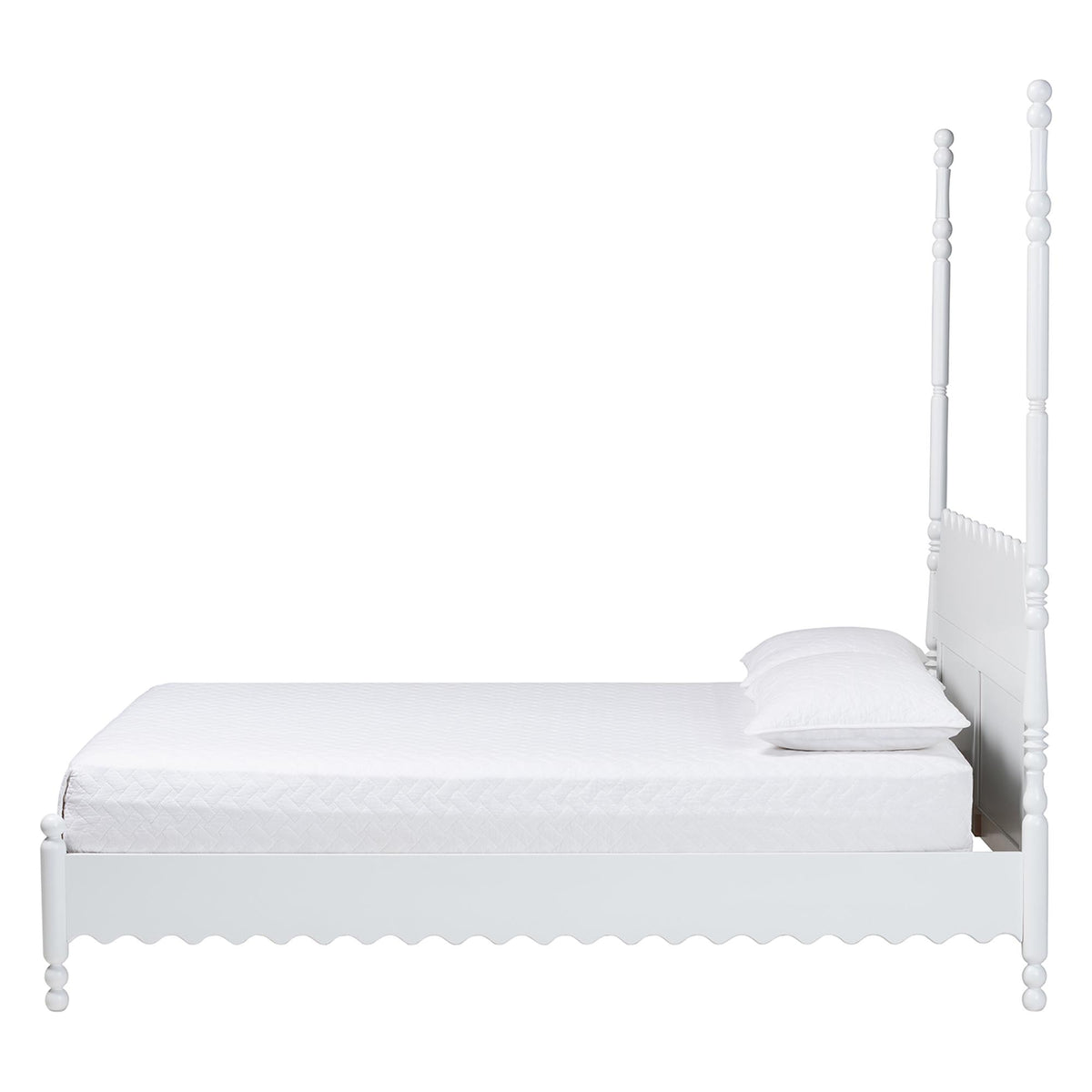 Baxton Studio Hoffman Platform Bed - Farmhouse Bed Frame with Scalloped Design and Turned Posts, White, Queen