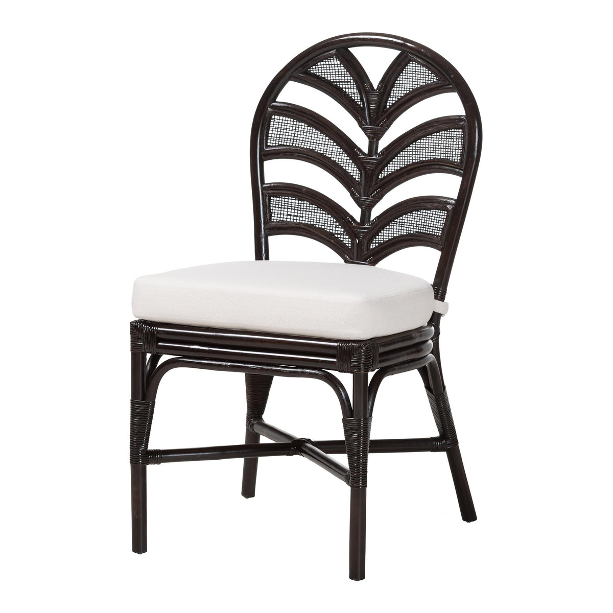 Niven Natural Rattan Dining Chair with Cushion - Handwoven Wicker Accent Chair with Banana Leaf Backrest Design for Kitchen or Dining Room