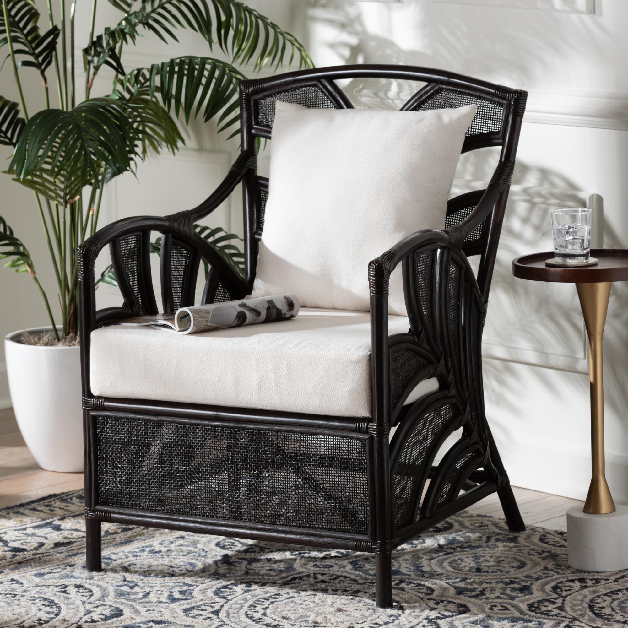 Paden Natural Rattan Armchair - Handwoven Wicker Accent Chair with Banana Leaf Frame for Living Room or Sun Room