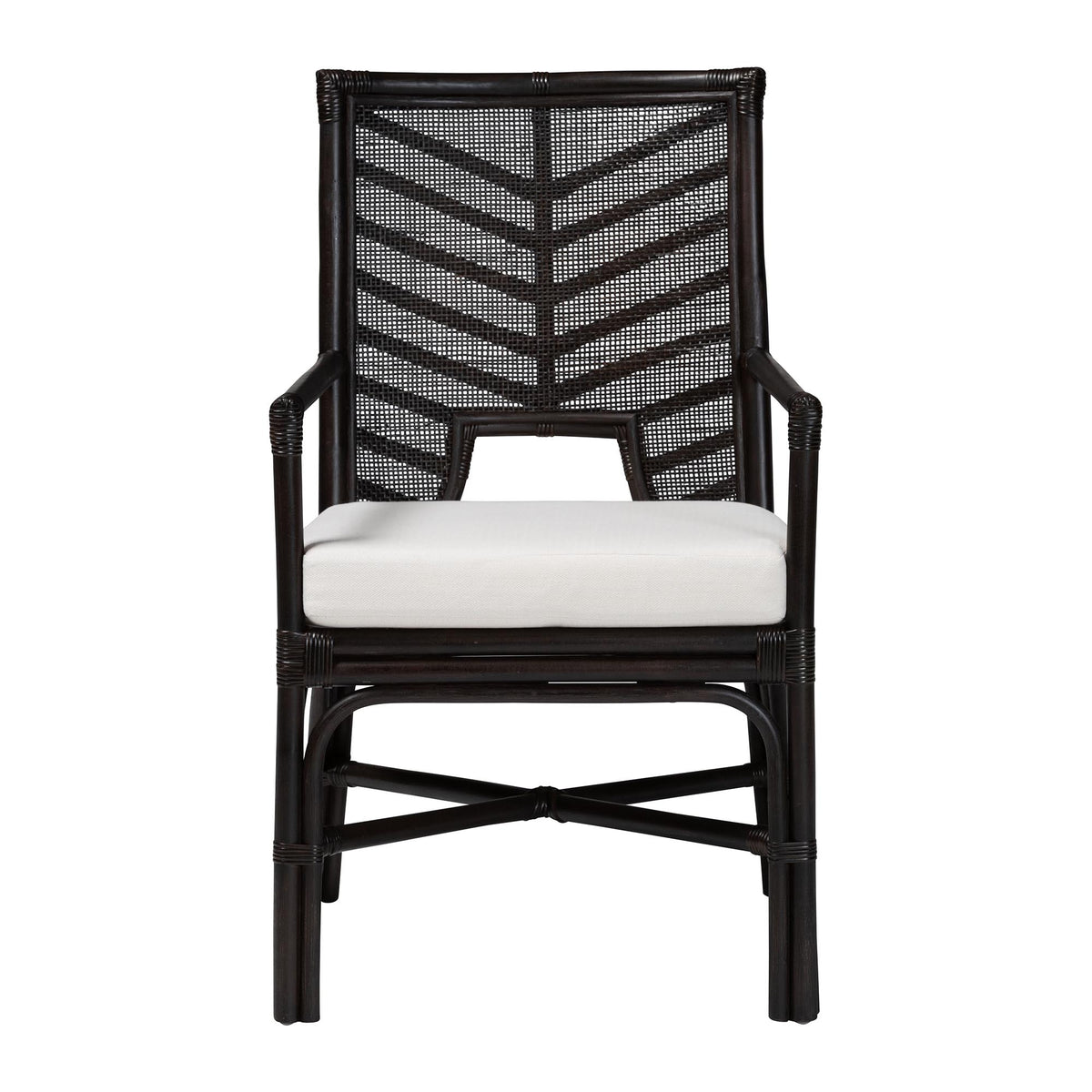 Oscar Natural Rattan Dining Chair - Handwoven Wicker Accent Chair with Chevron Back and Armrests for Kitchen or Dining Room