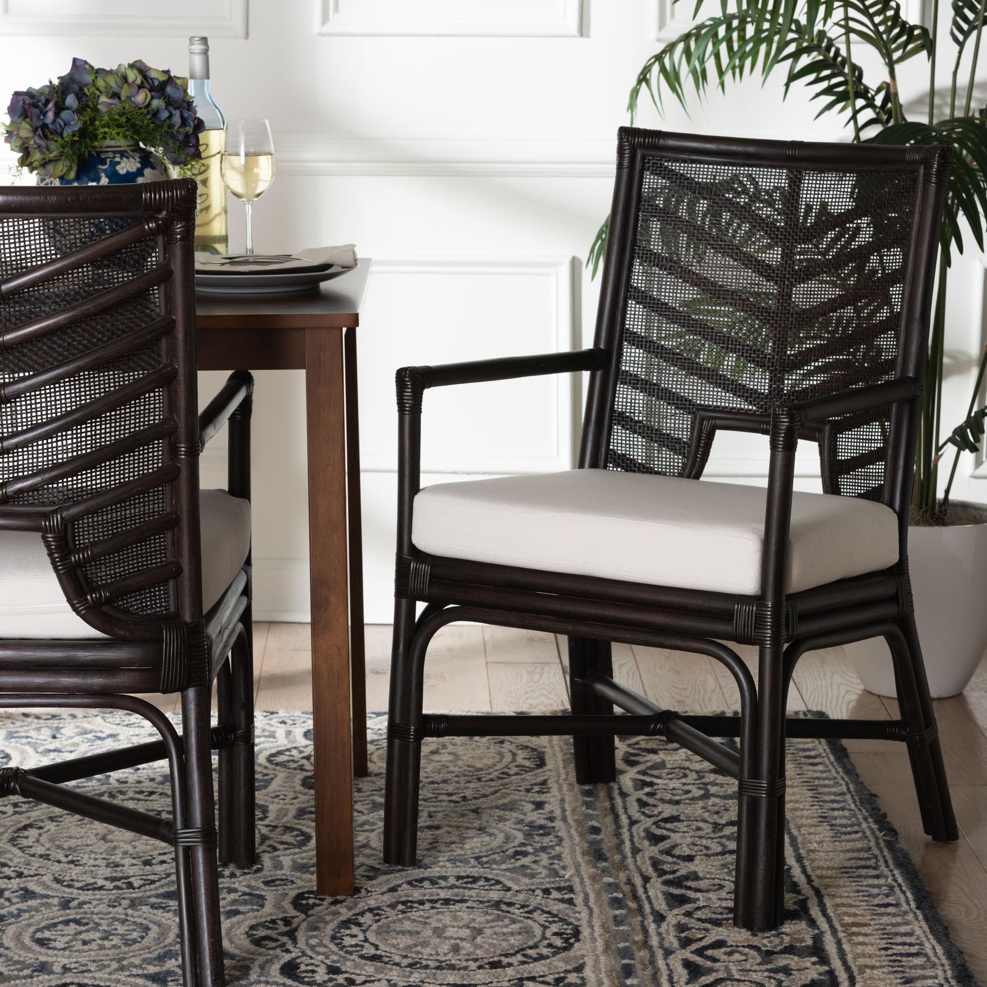 Oscar Natural Rattan Dining Chair - Handwoven Wicker Accent Chair with Chevron Back and Armrests for Kitchen or Dining Room