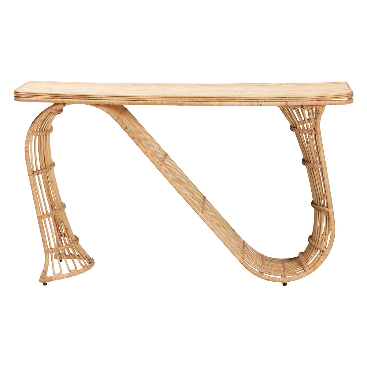 Araceli Rattan S-Curve Console Table - Handwoven Wicker Sculptural Accent Table for Living Room or Entryway