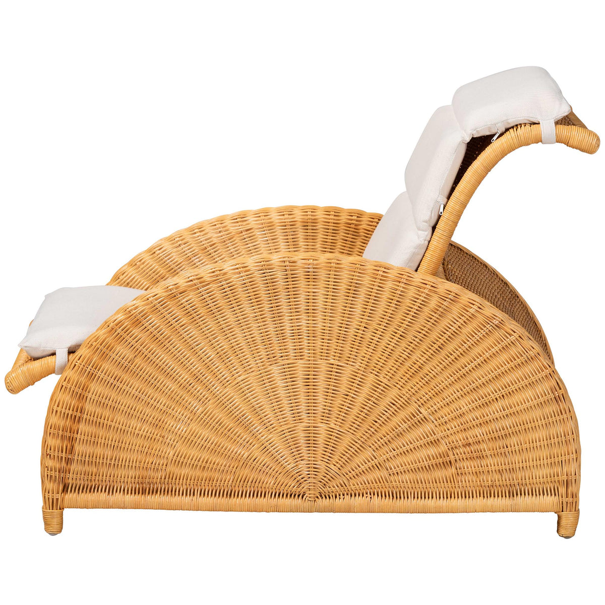 Aries Natural Rattan Chaise Lounge Chair with Cushion - Handwoven Wicker Accent Lounger Rolled Backrest and Arms for Living Room or Sunroom