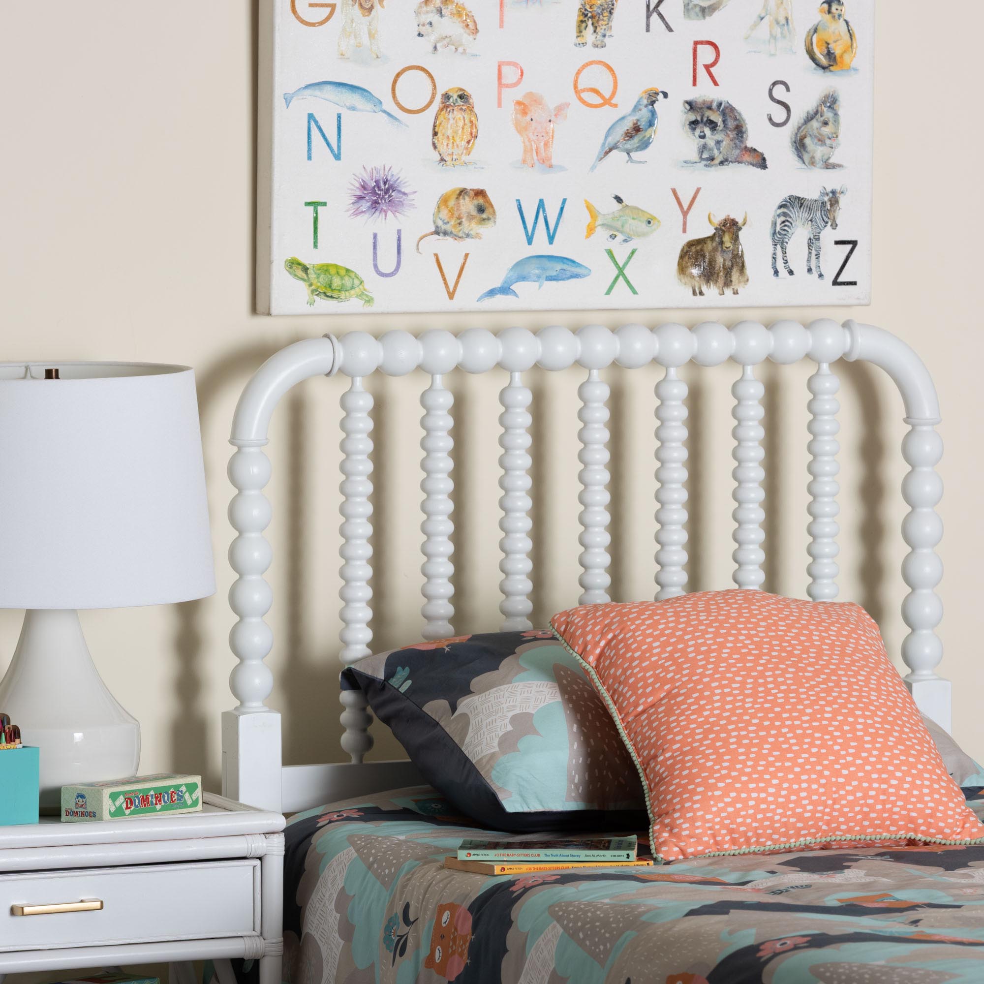 Finley Turned Bobbin Headboard - Crafted Wood Panel with Decorative Spindle Design for Cottage Farmhouse Bedroom, Twin, White