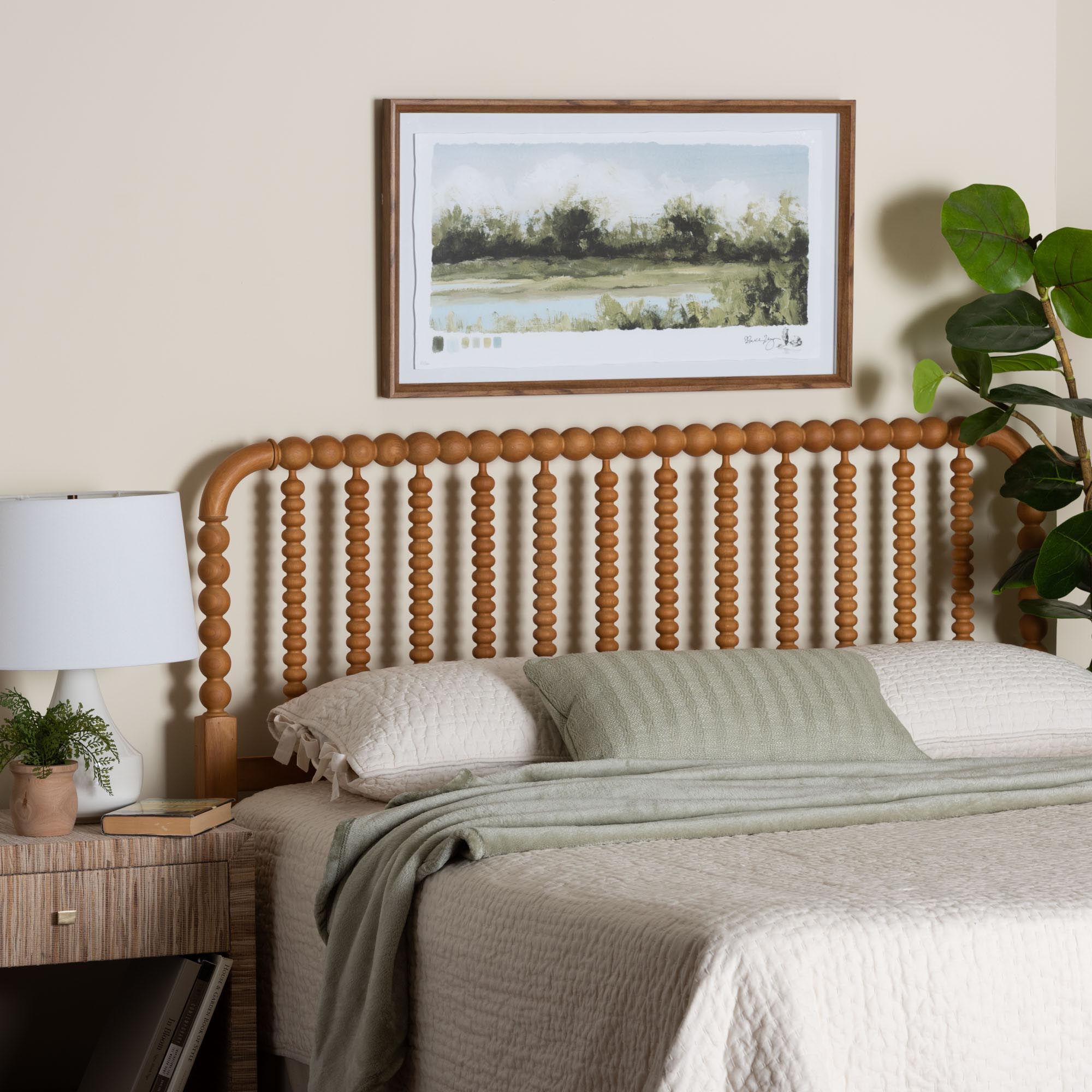 Finley Turned Bobbin Headboard - Crafted Wood Panel with Decorative Spindle Design for Cottage Farmhouse Bedroom, Full, Oak Brown
