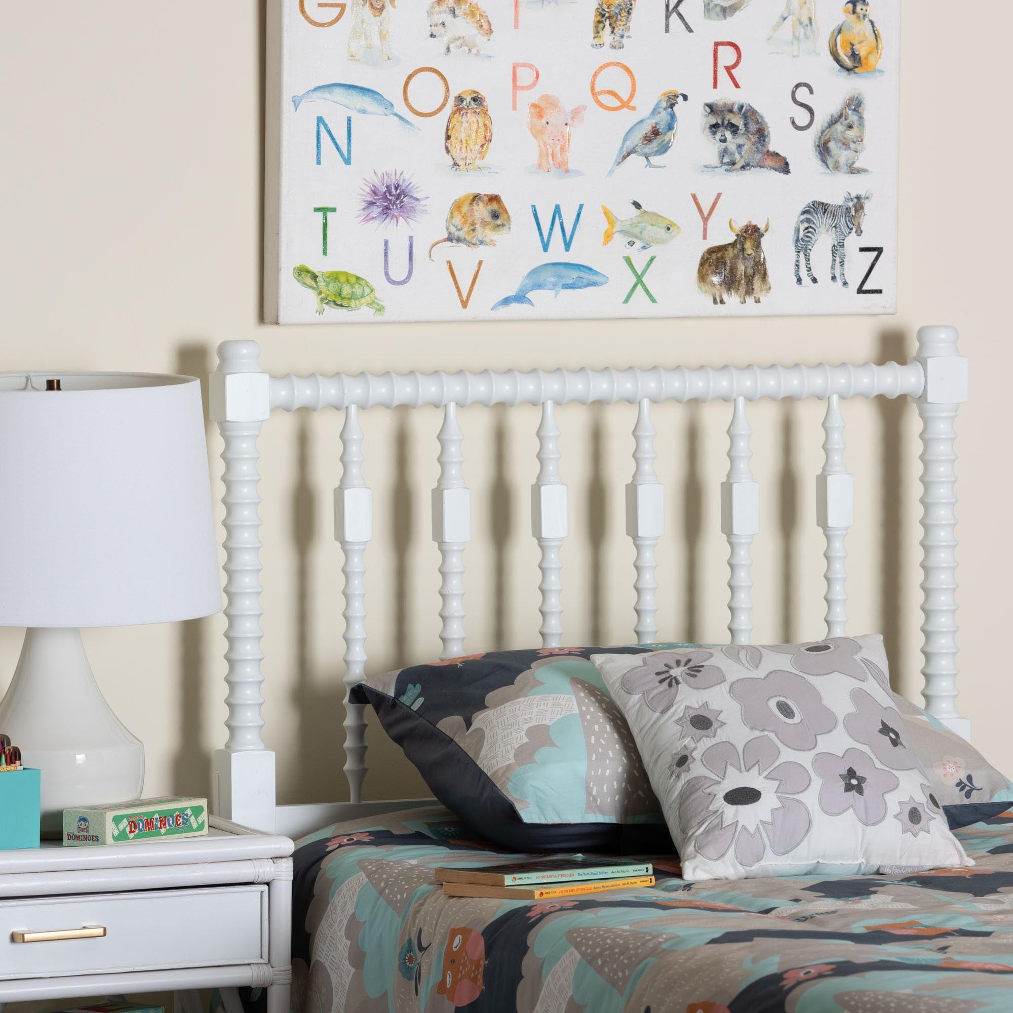 Juliette Turned Spindle Headboard - Crafted Wood Panel with Decorative Spoke Design for Cottage Farmhouse Bedroom, Twin, White