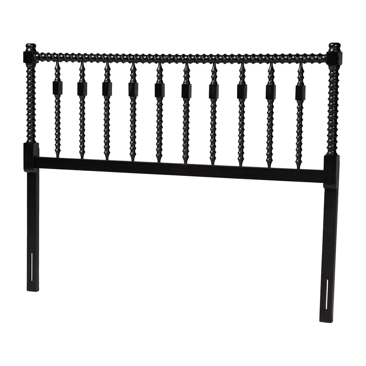 Juliette Turned Spindle Headboard - Crafted Wood Panel with Decorative Spoke Design for Cottage Farmhouse Bedroom, Full, Black