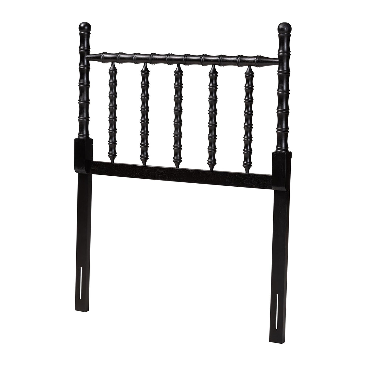 Edaline Bamboo Motif Headboard - Crafted Wood Panel with Decorative Turned Spindle Design for Boho Costal Bedroom, Twin, Black