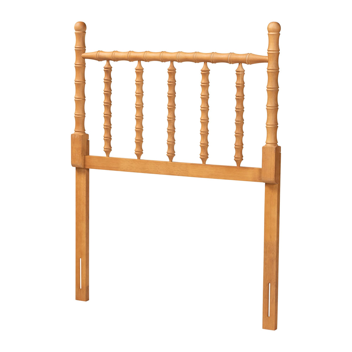 Edaline Bamboo Motif Headboard - Crafted Wood Panel with Decorative Turned Spindle Design for Boho Costal Bedroom, Twin, Oak Brown