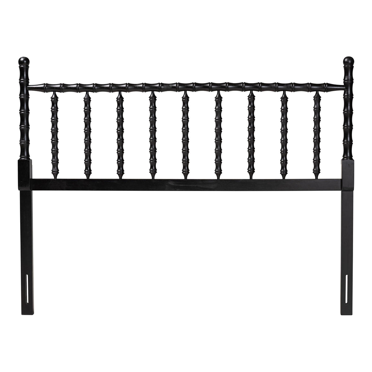 Edaline Bamboo Motif Headboard - Crafted Wood Panel with Decorative Turned Spindle Design for Boho Costal Bedroom, Full, Black
