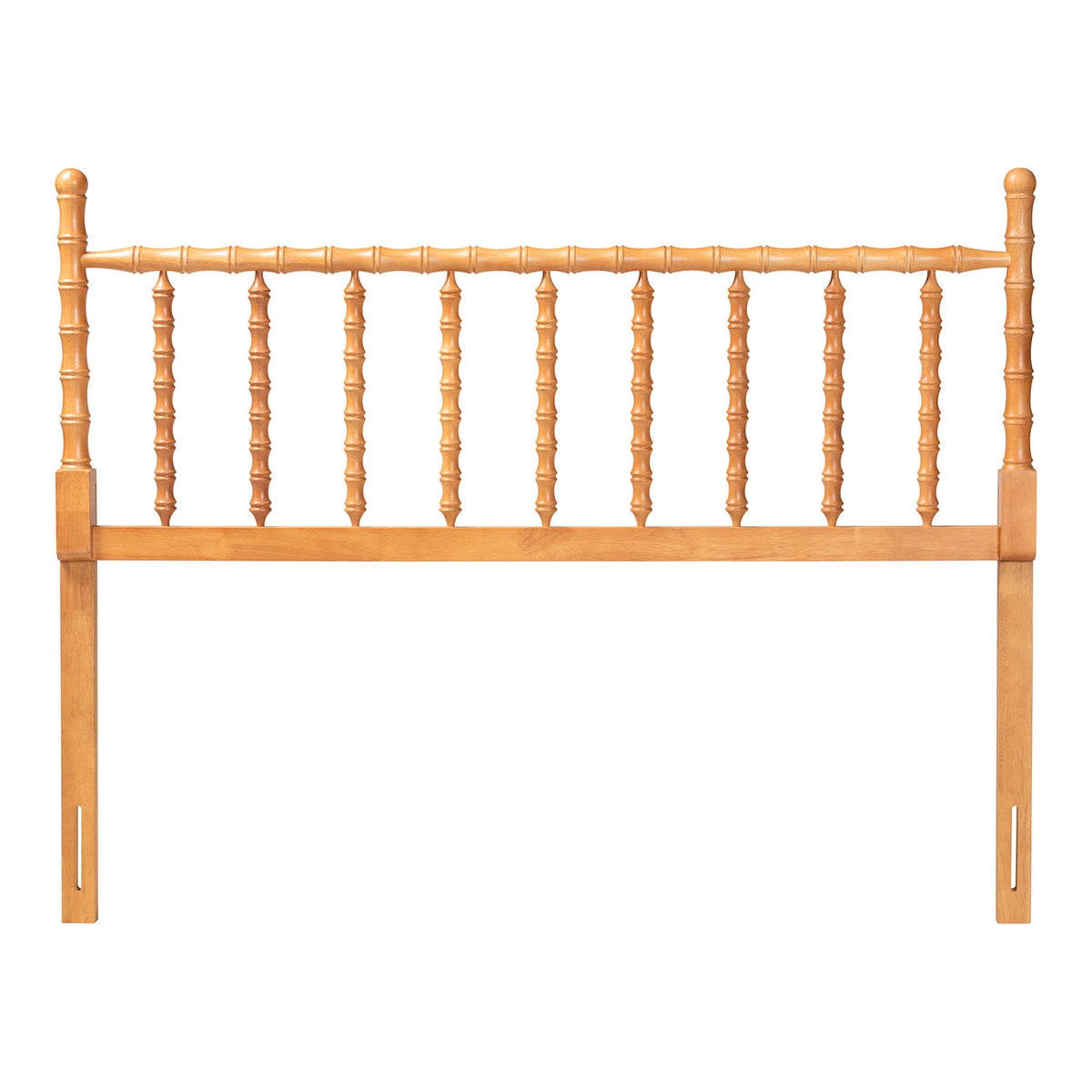 Edaline Bamboo Motif Headboard - Crafted Wood Panel with Decorative Turned Spindle Design for Boho Costal Bedroom, King, Oak Brown