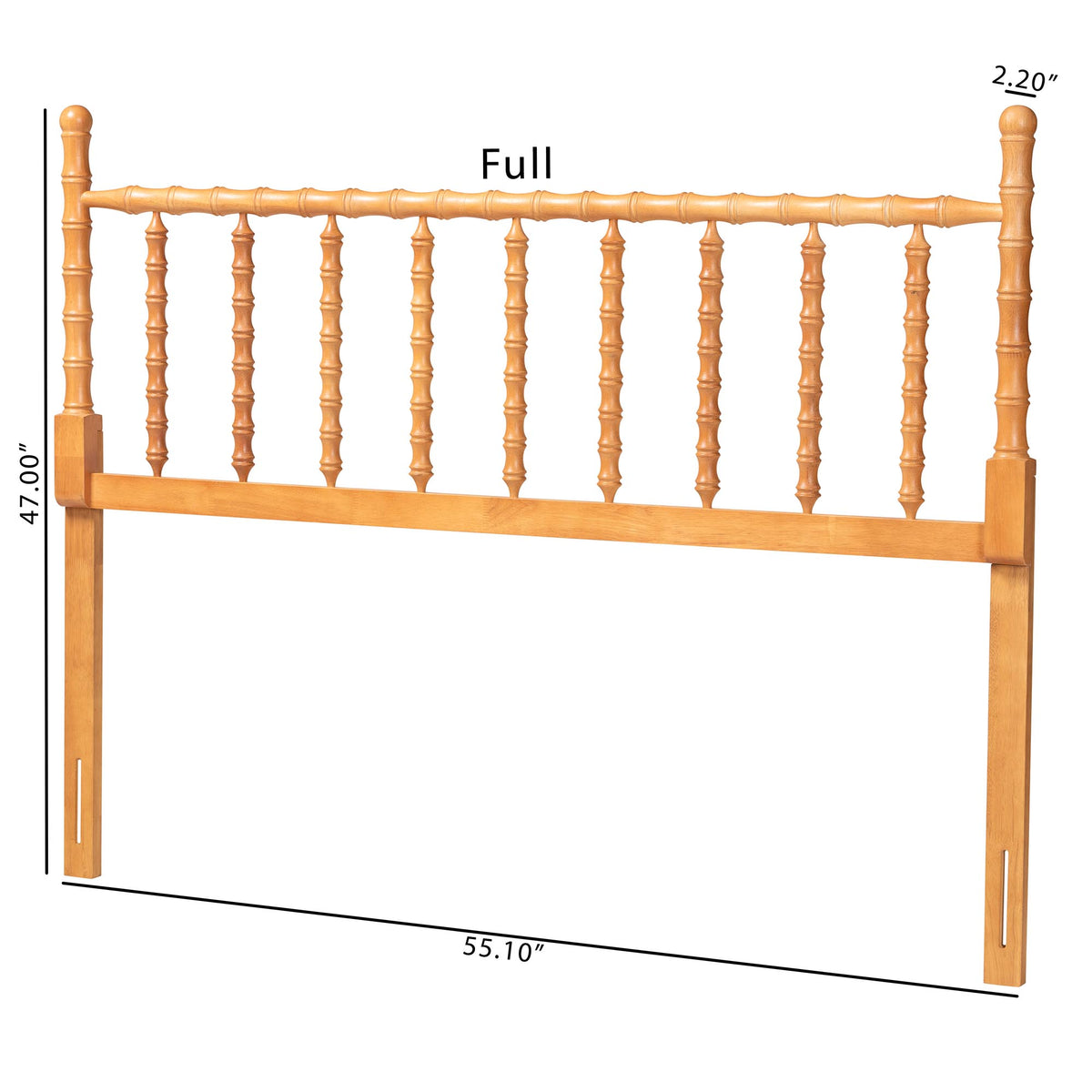 Edaline Bamboo Motif Headboard - Crafted Wood Panel with Decorative Turned Spindle Design for Boho Costal Bedroom, King, Oak Brown