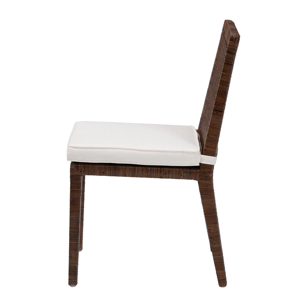 Sofia Rattan Dining Chair with Cushion - Handwoven Wicker Side Chair with Mahogany Wood Frame, Coastal Boho Style Indoor Seating, Antique Coffee
