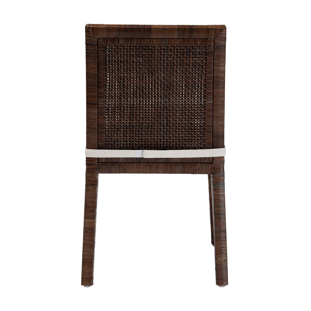 Sofia Rattan Dining Chair with Cushion - Handwoven Wicker Side Chair with Mahogany Wood Frame, Coastal Boho Style Indoor Seating, Antique Coffee