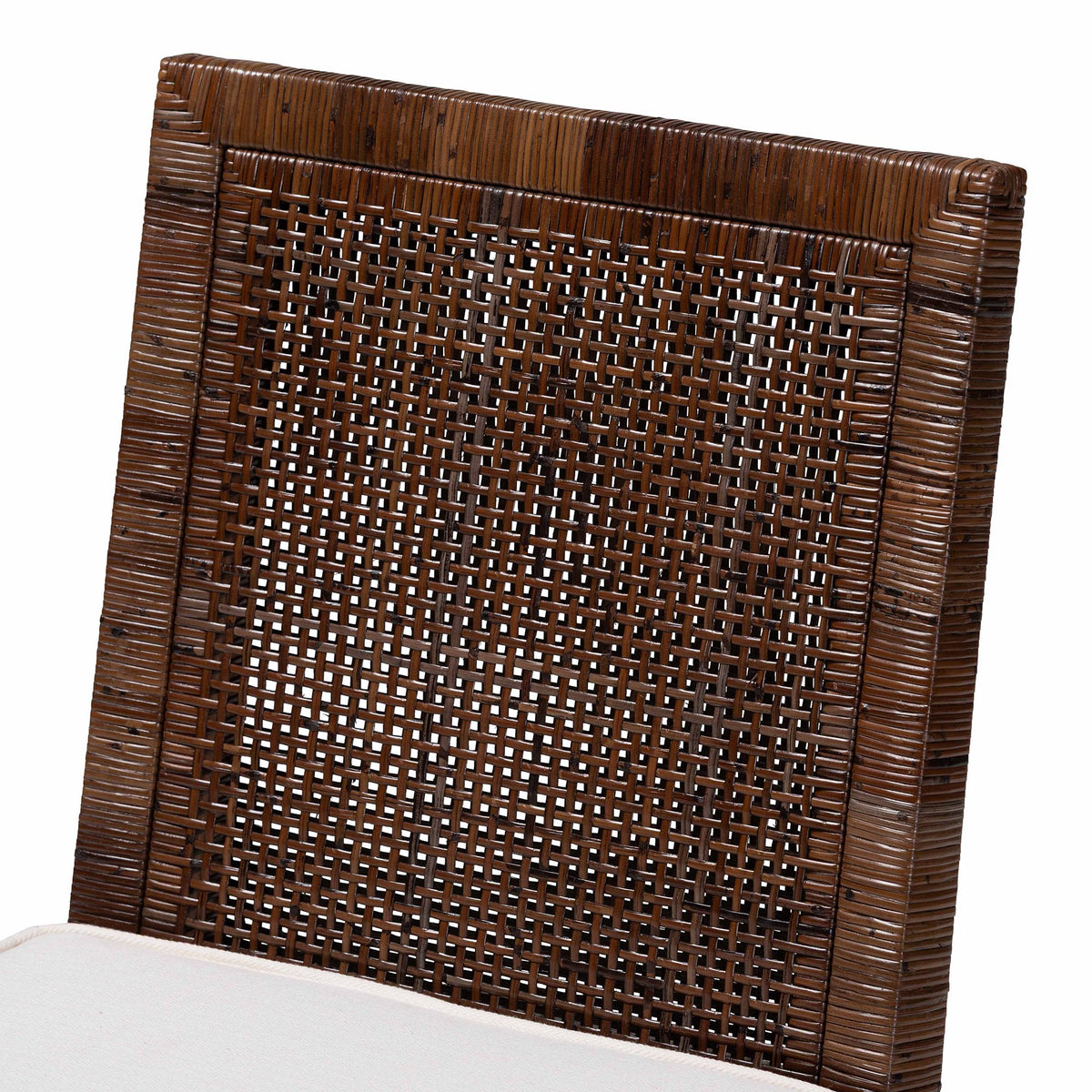Sofia Rattan Dining Chair with Cushion - Handwoven Wicker Side Chair with Mahogany Wood Frame, Coastal Boho Style Indoor Seating, Antique Coffee