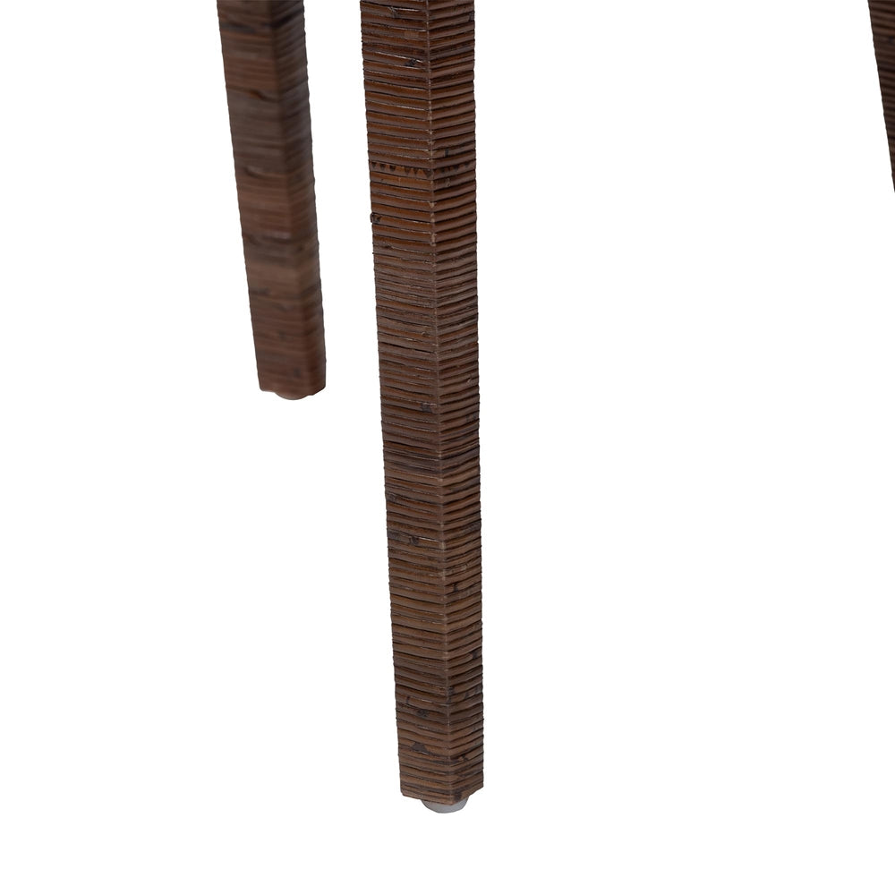 Sofia Rattan Dining Chair with Cushion - Handwoven Wicker Side Chair with Mahogany Wood Frame, Coastal Boho Style Indoor Seating, Antique Coffee