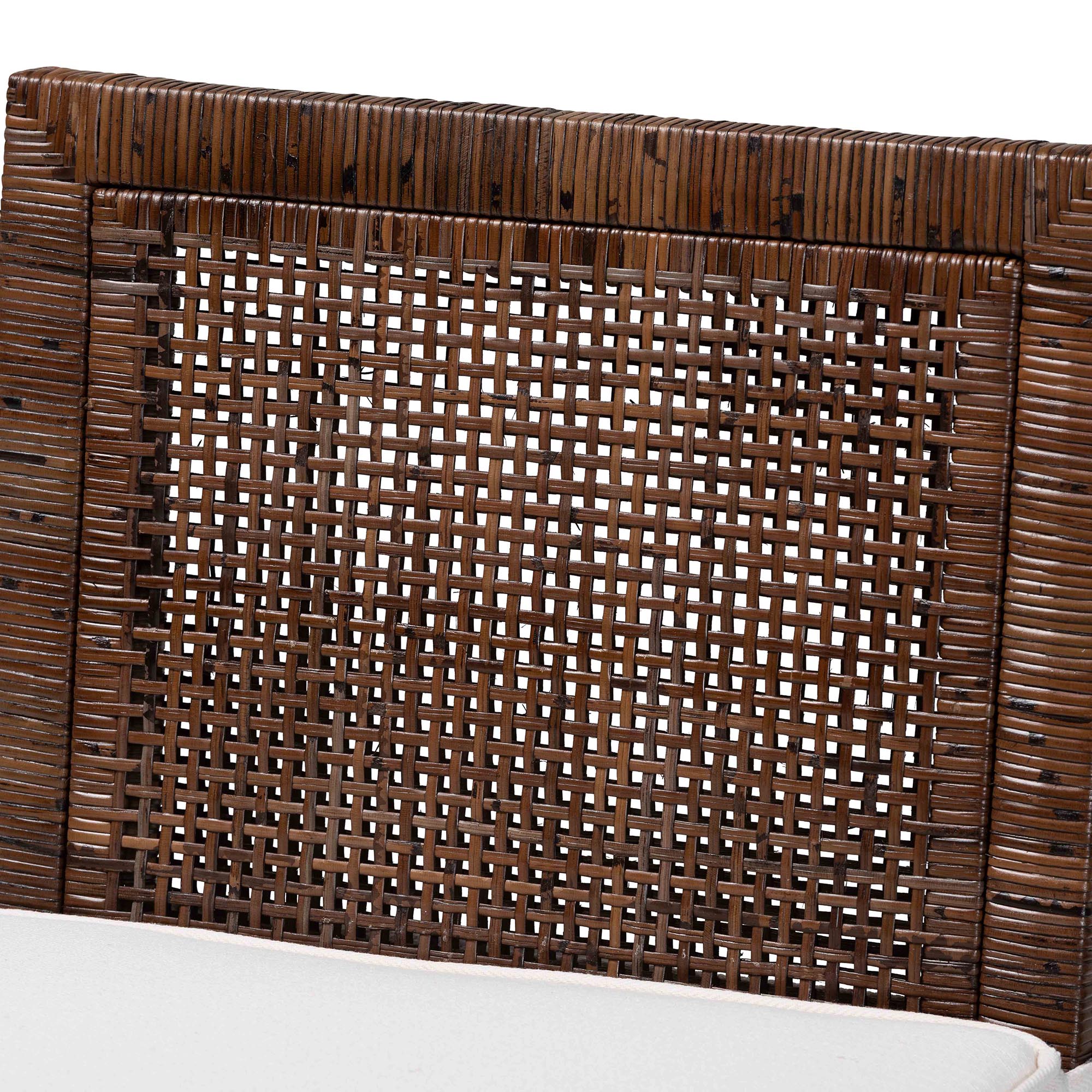 Sofia Rattan Counter Stool with Mahogany Wood Frame - Handwoven Wicker Counter Height Chair with Cushion, Coastal Boho Style Kitchen Island Seating, Antique Coffee