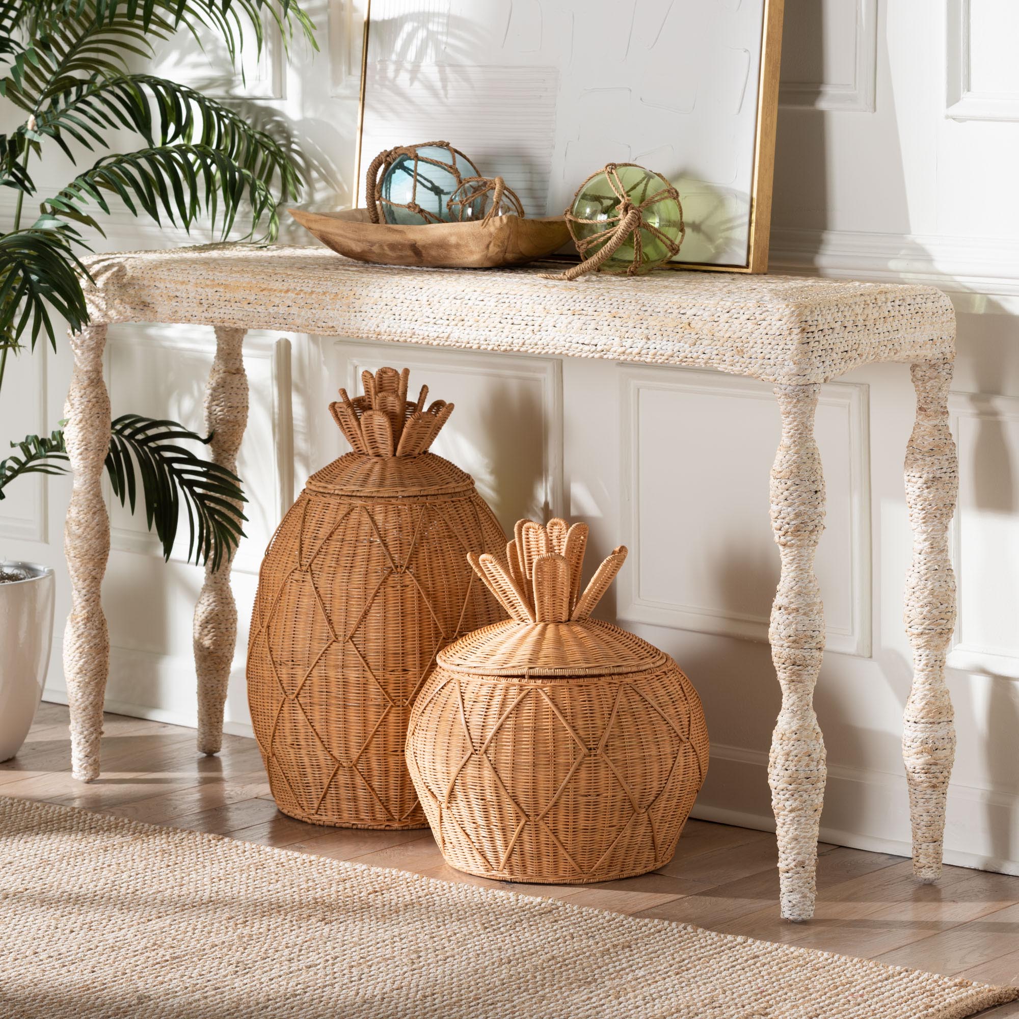 Lejane Woven Seagrass Console Table - Handwoven Wicker Waterfall Accent Table with for Entryway, Living Room, or Hallway