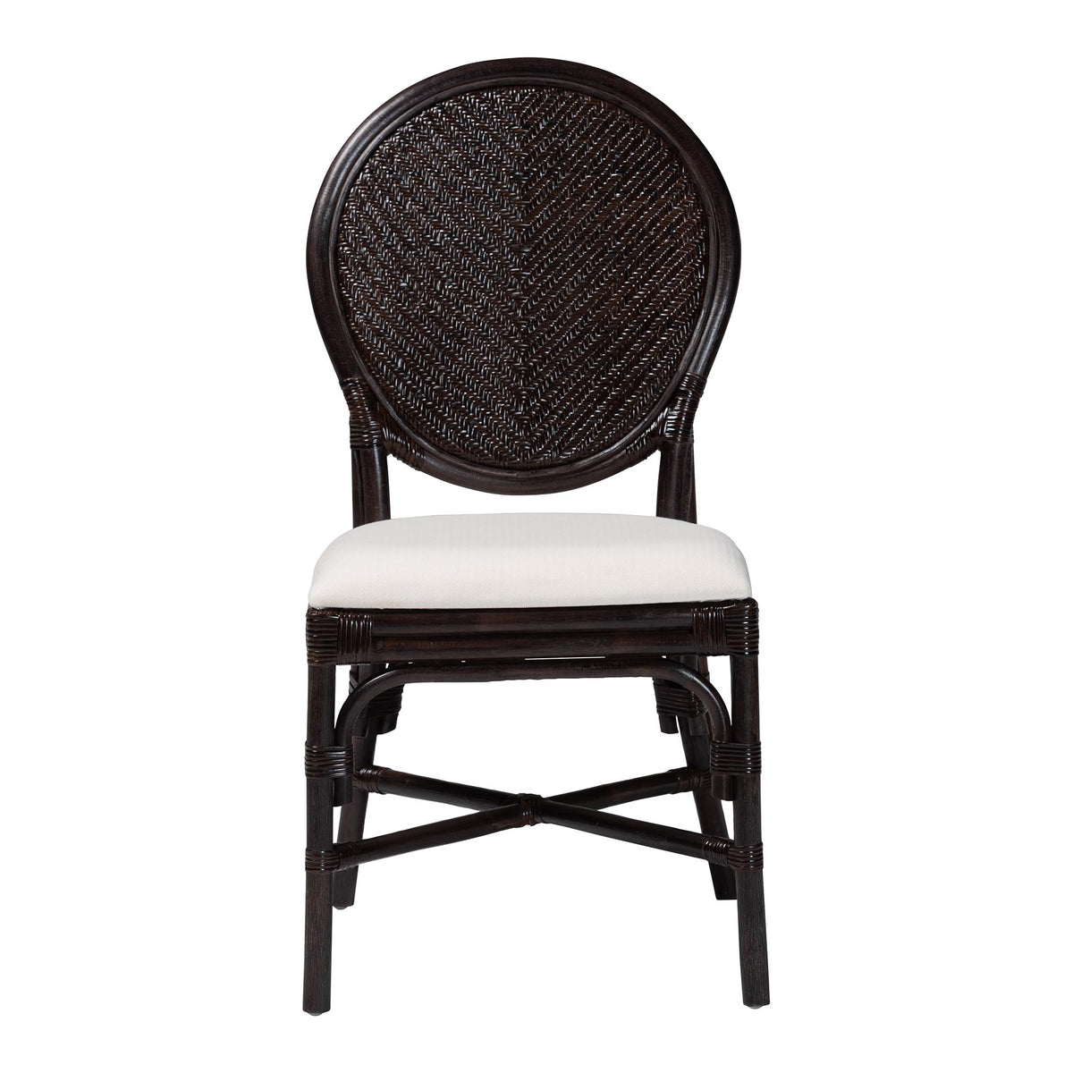Elmer Natural Rattan Dining Chair - Handwoven Wicker Accent Chair with Cushioned seat for Kitchen or Dining Room, Espresso