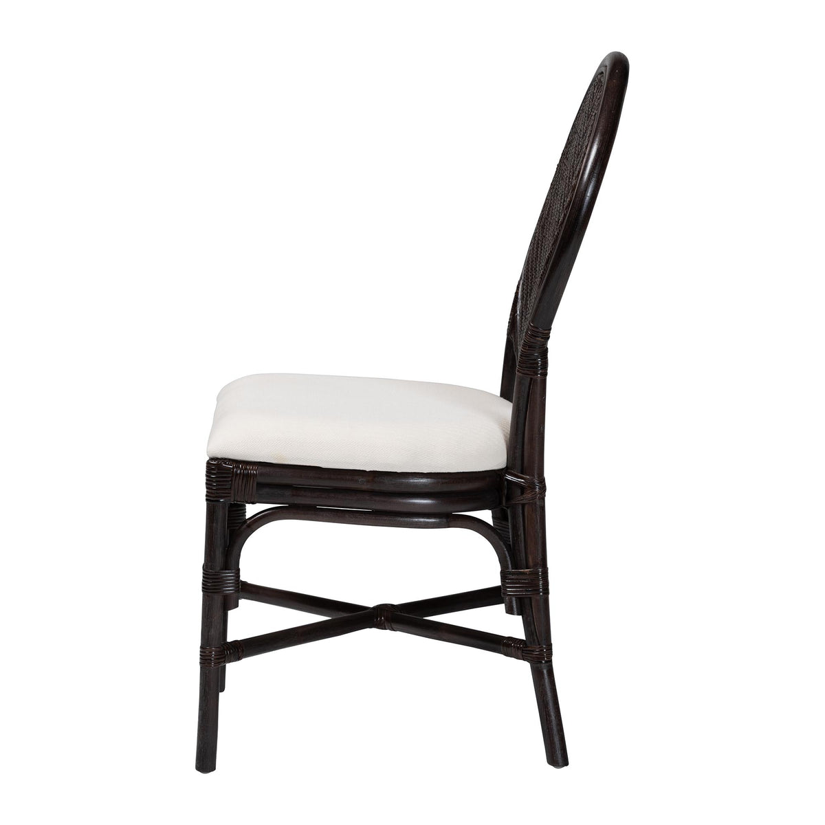 Elmer Natural Rattan Dining Chair - Handwoven Wicker Accent Chair with Cushioned seat for Kitchen or Dining Room, Espresso