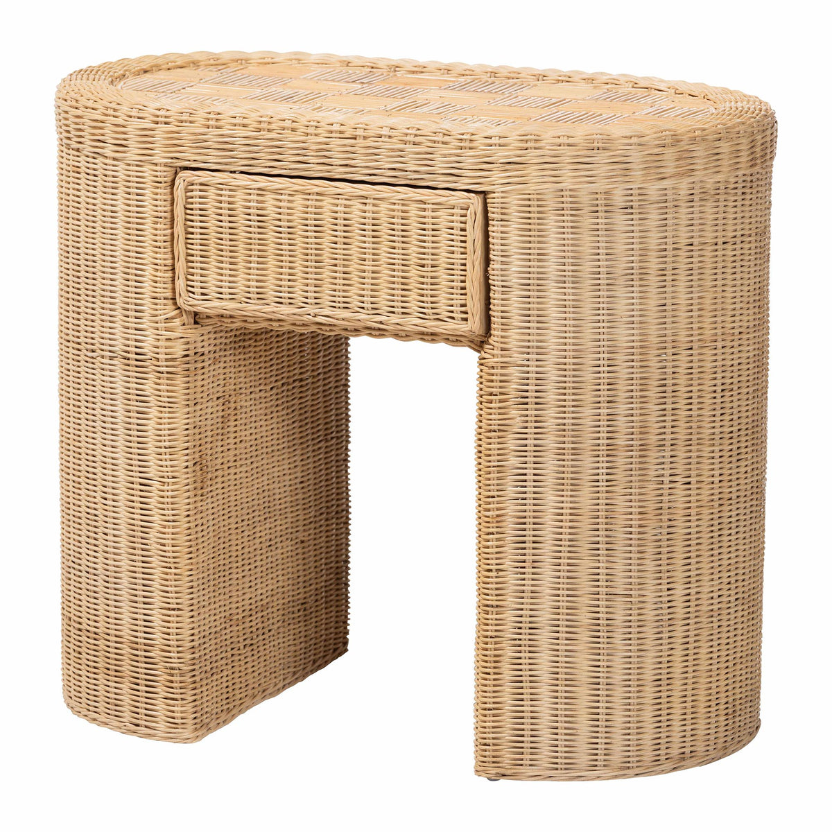 Mimi Natural Rattan Checkered End Table with Drawer