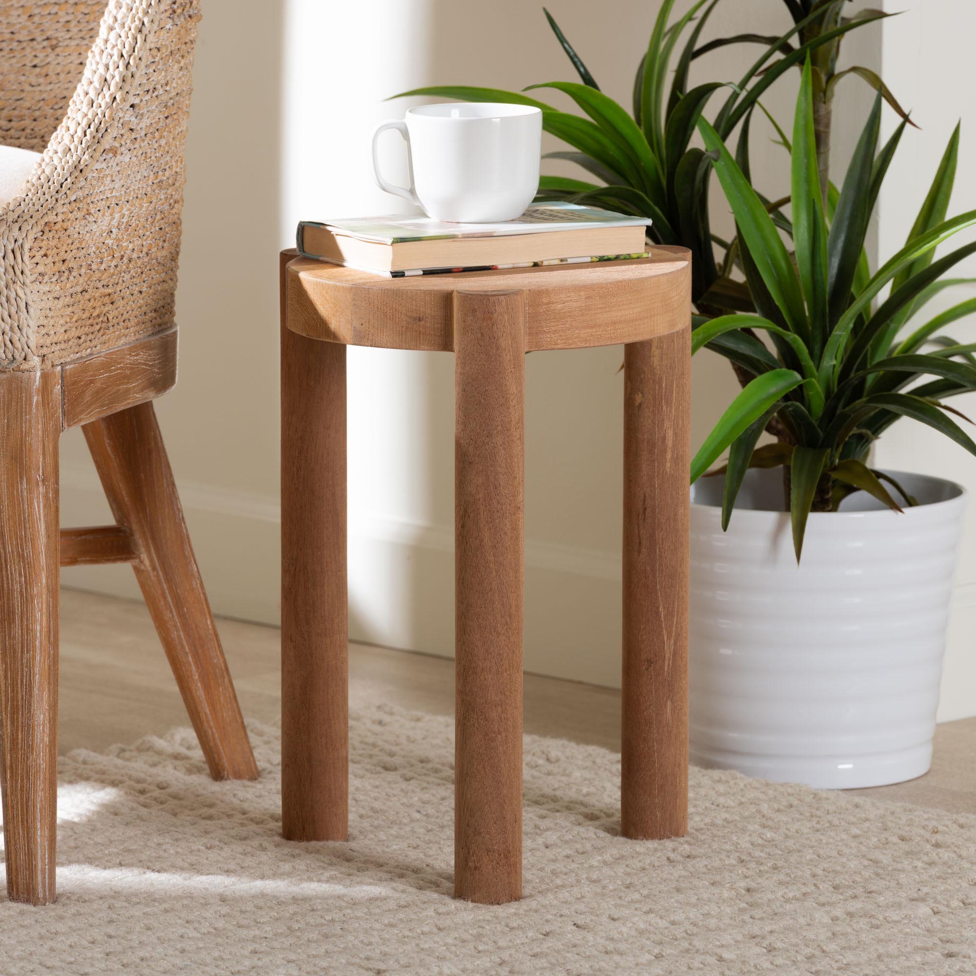 Shadi Acacia Wood Multipurpose Accent Stool - Sculptural End Table with Tripod Base for Living Room, Bedroom or Dining Room