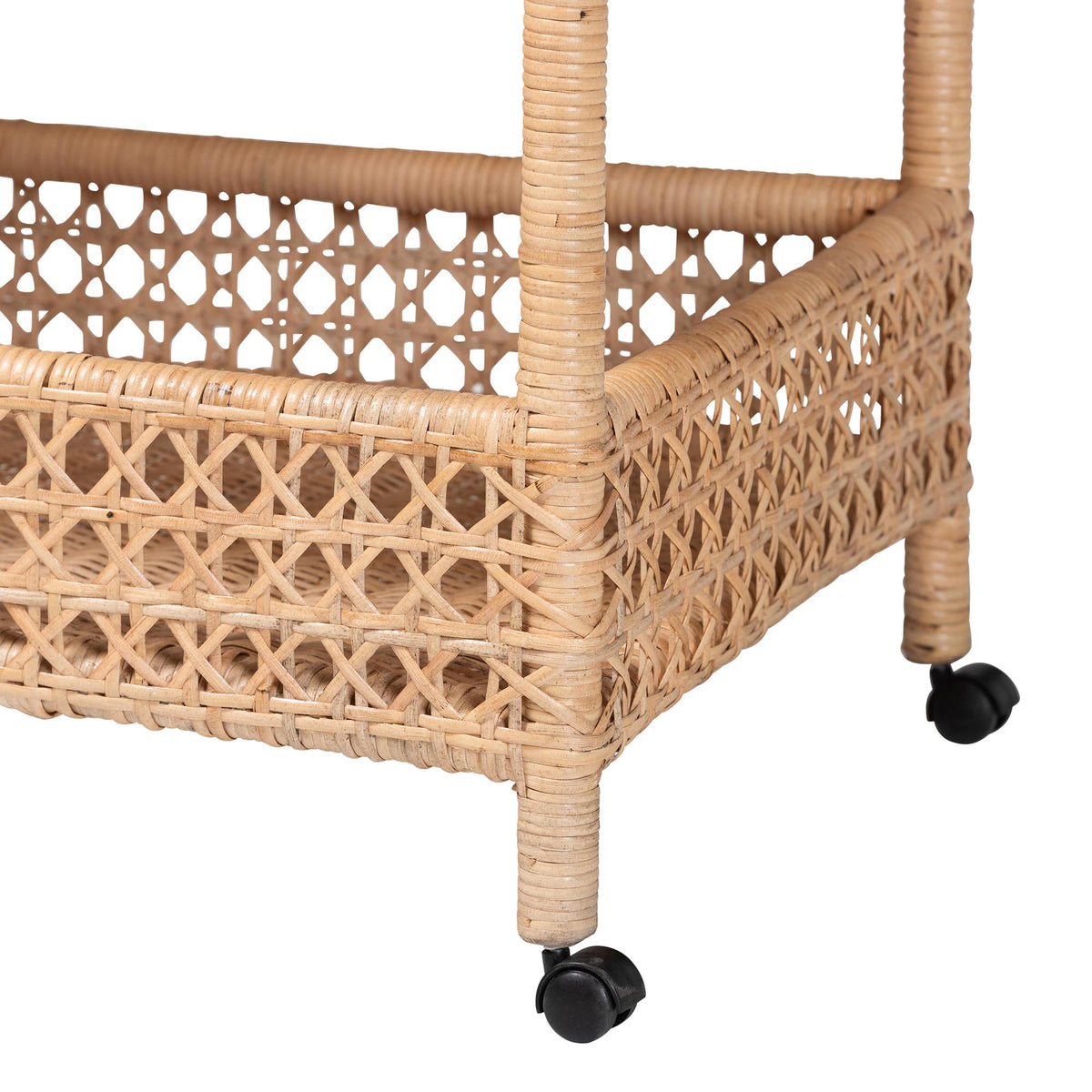 Alaina Natural Rattan Kitchen Cart - 2-Tier Handwoven Wicker Storage Trolley with Handle for Kitchen or Lounge