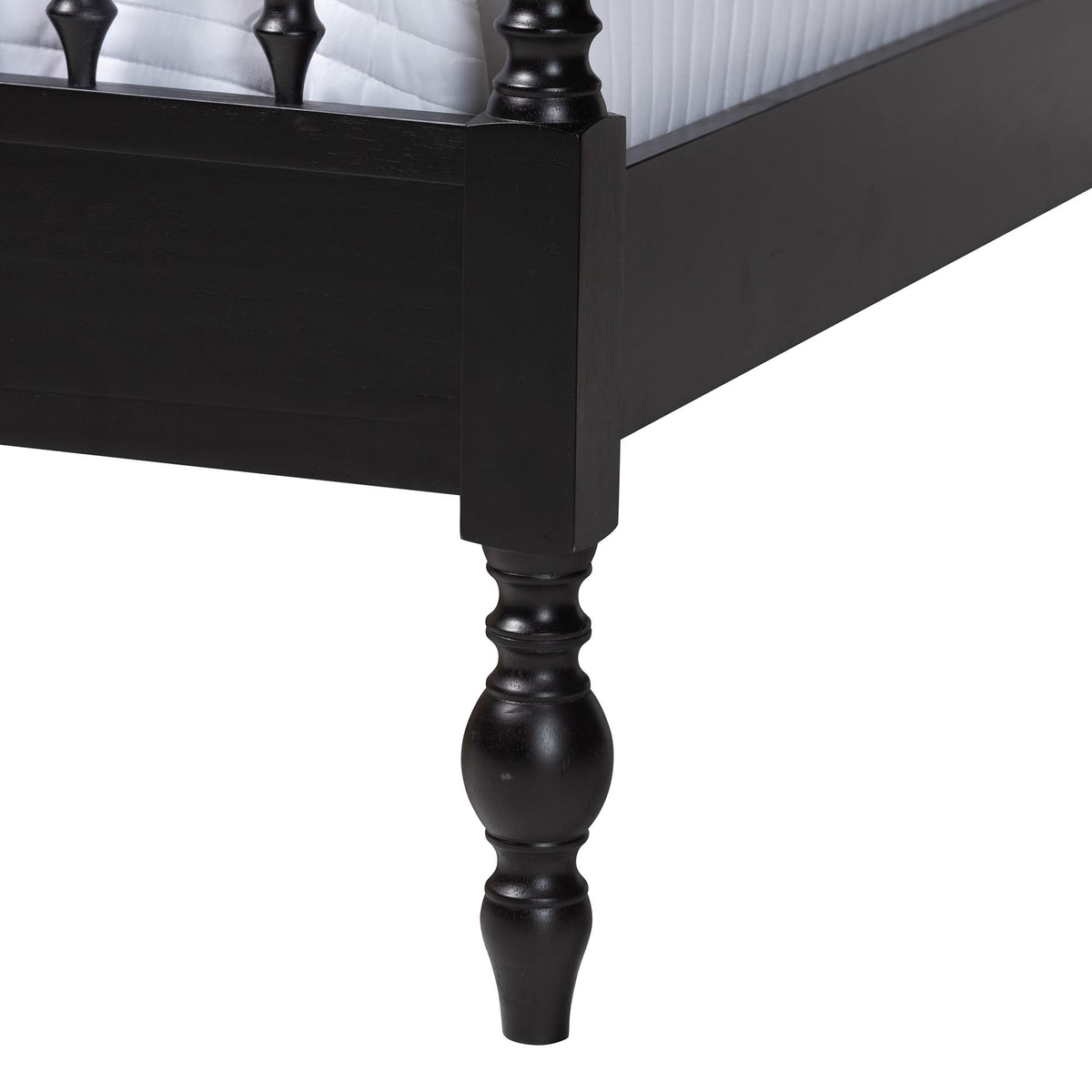 Callison Spindle Canopy Bed - Turned Farmhouse Bed Frame with Spoked Headboard and Sculpted Legs, Black, King
