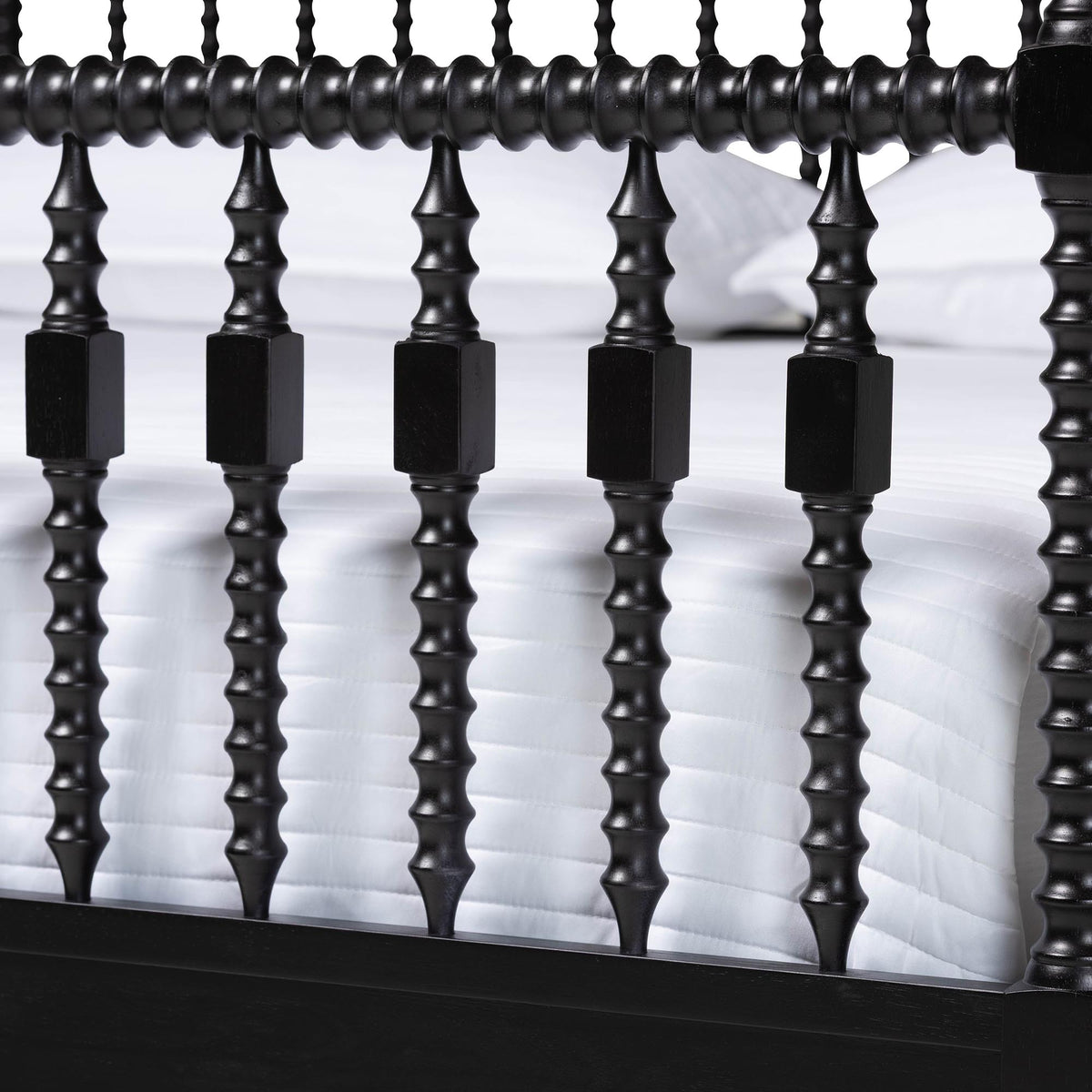 Callison Spindle Canopy Bed - Turned Farmhouse Bed Frame with Spoked Headboard and Sculpted Legs, Black, King