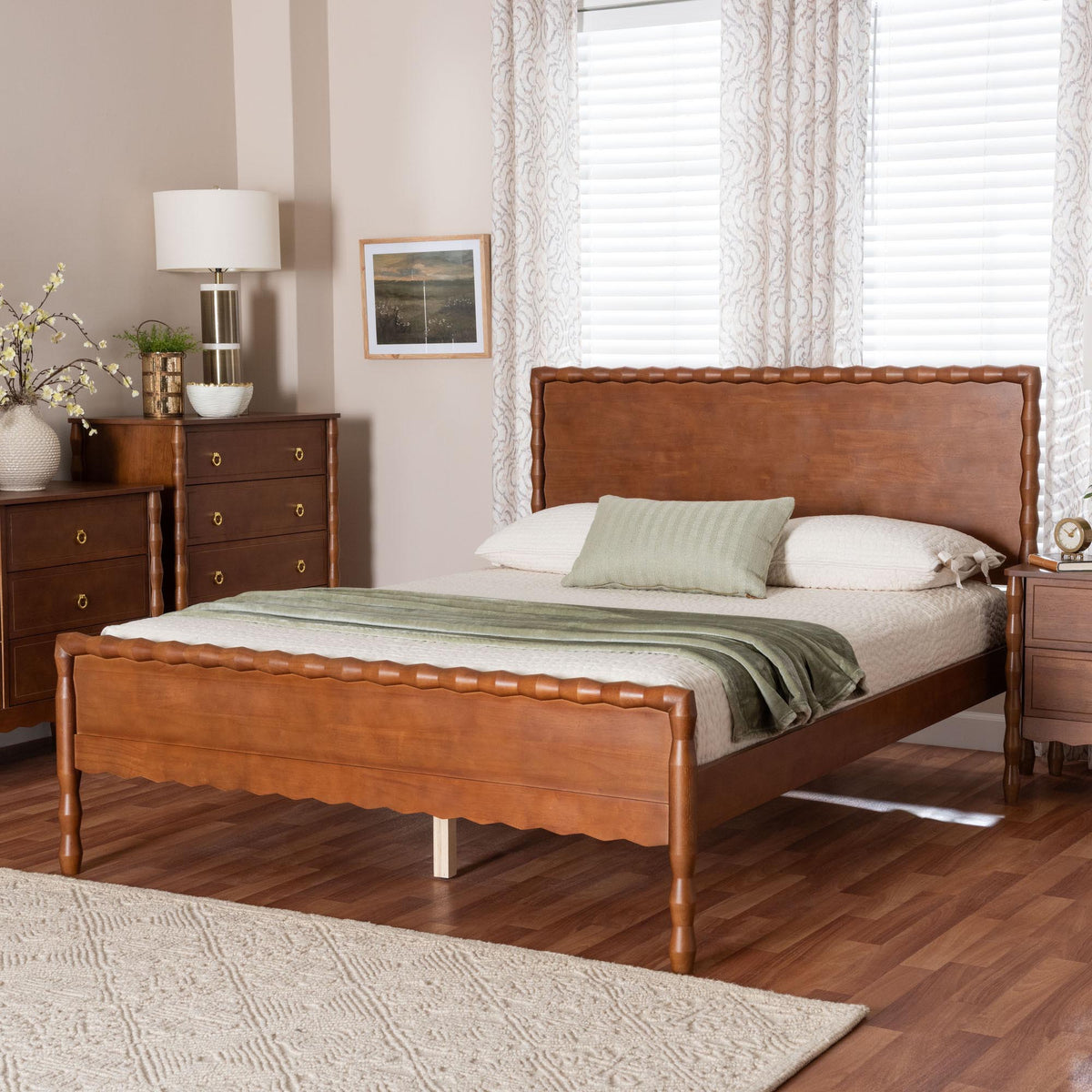 Seamus Platform Bed with Carved Bobbin Frame, Queen