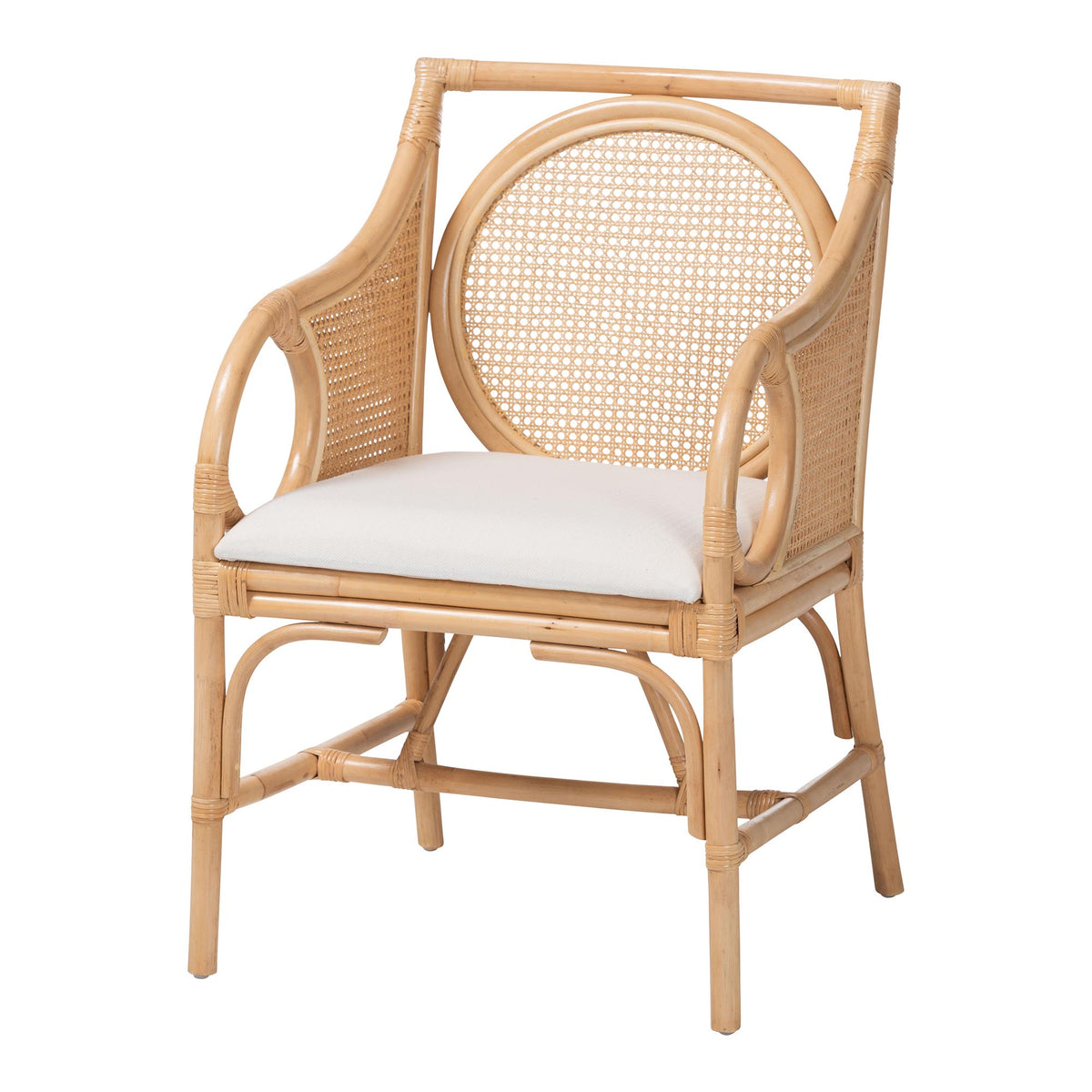 Matt Natural Rattan Armchair with Upholstered Seat