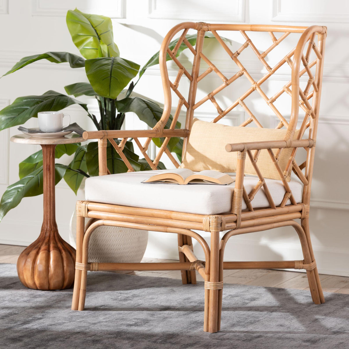 Ray Natural Rattan Wingback Armchair with Removable Cushion
