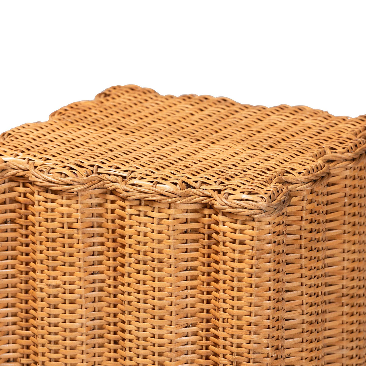 Chie Natural Rattan Pedestal with Scalloped Edge Detail, Light Honey