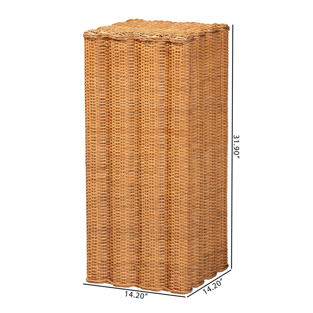 Chie Natural Rattan Pedestal with Scalloped Edge Detail, Light Honey