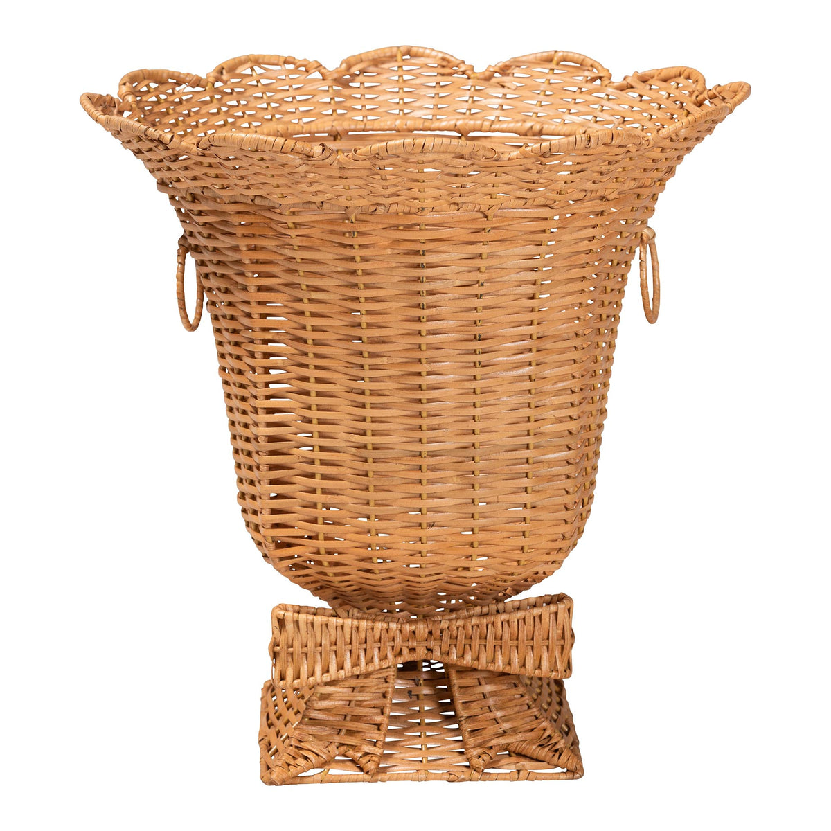 Chie Natural Rattan Urn with Scalloped Edge Detail, Light Honey