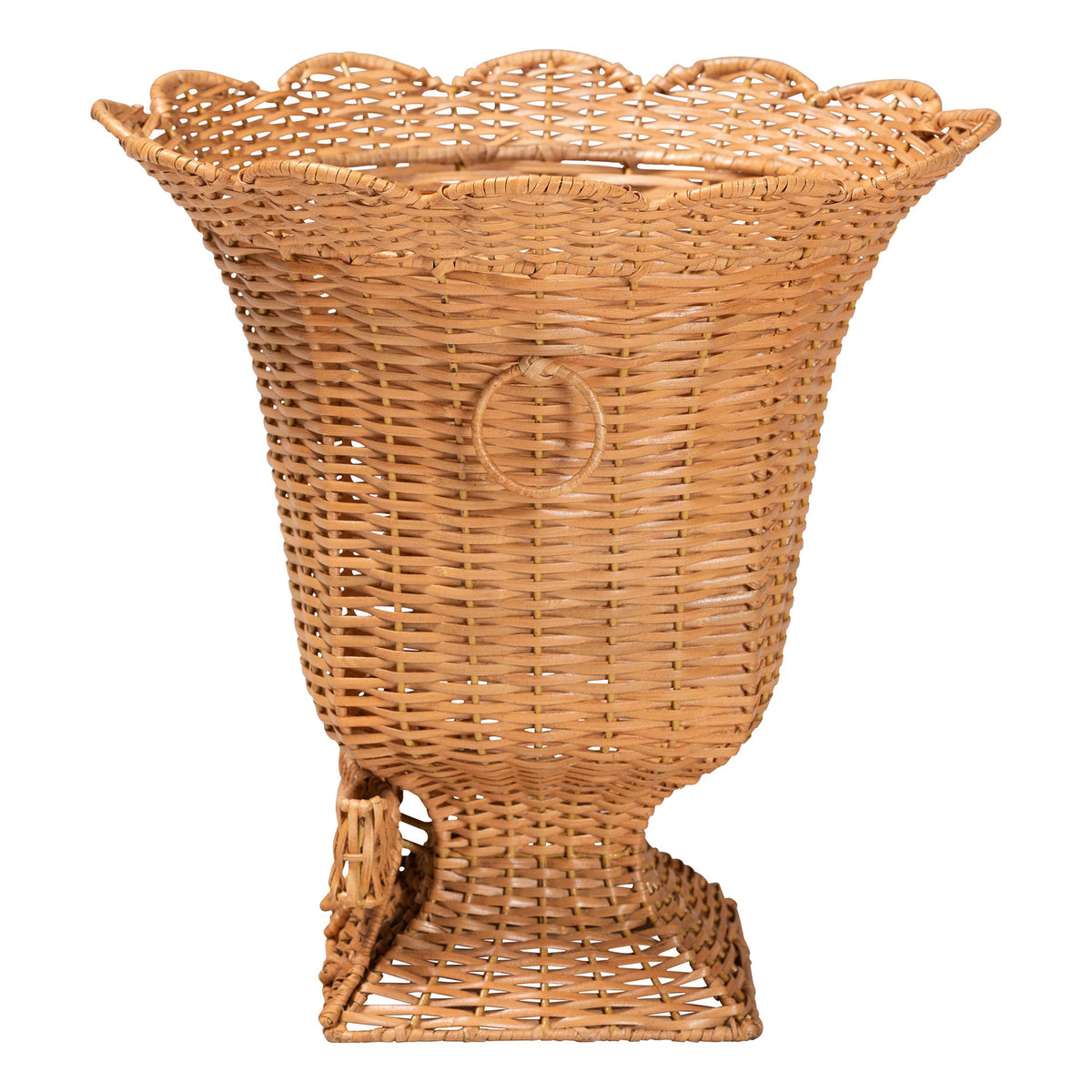 Chie Natural Rattan Urn with Scalloped Edge Detail, Light Honey