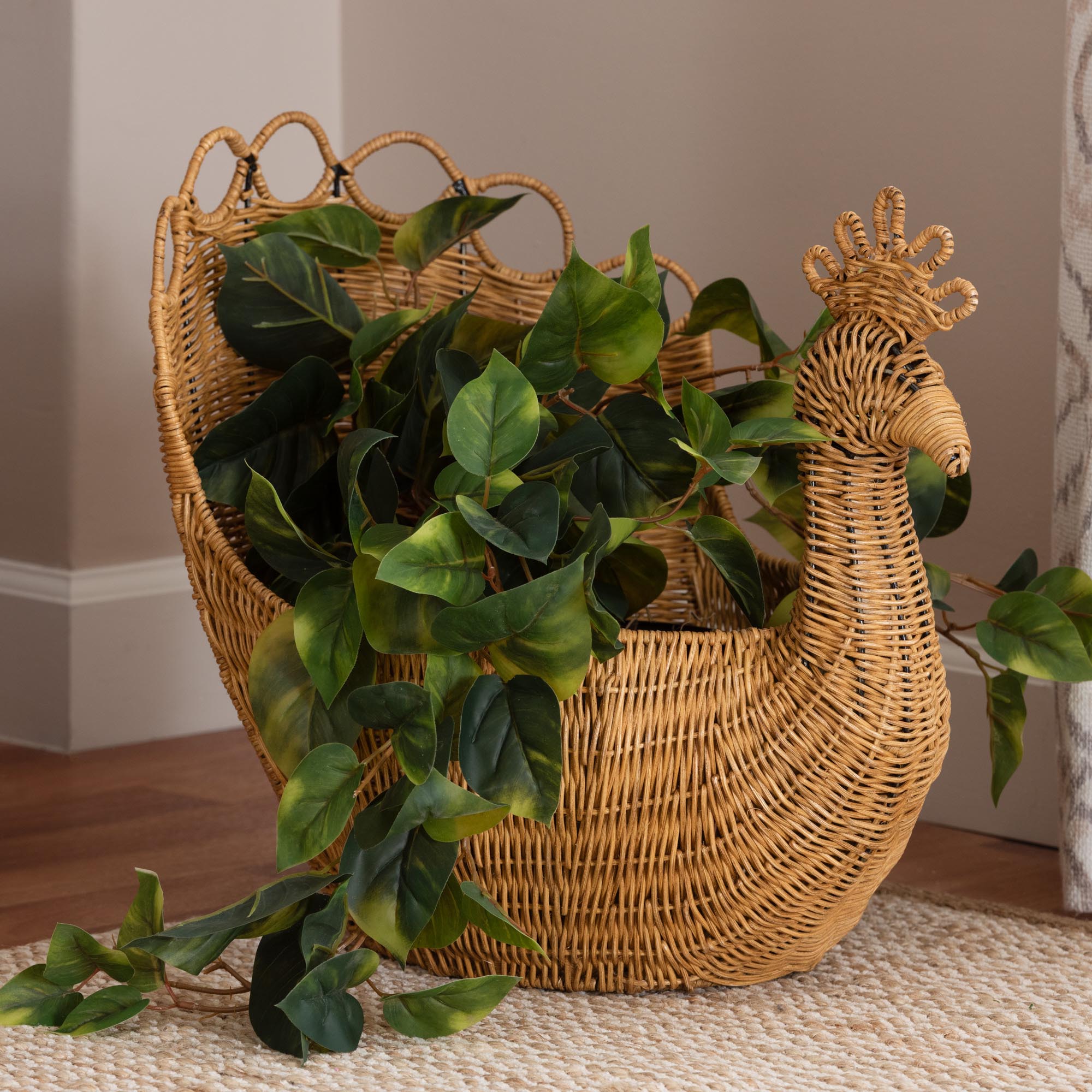 Florabel Natural Rattan Peacock Basket - Handwoven Wicker Storage Solution