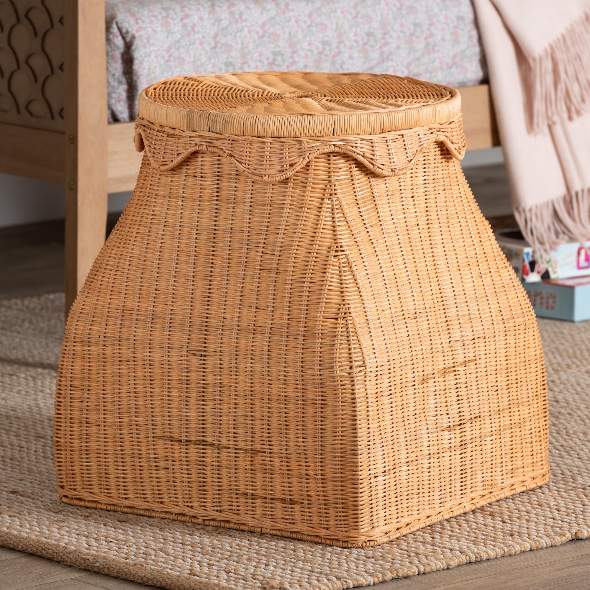 Ada Natural Rattan Laundry Hamper - Handwoven Wicker Storage Basket for Laundry Room, Bathroom, or Bedroom Organization