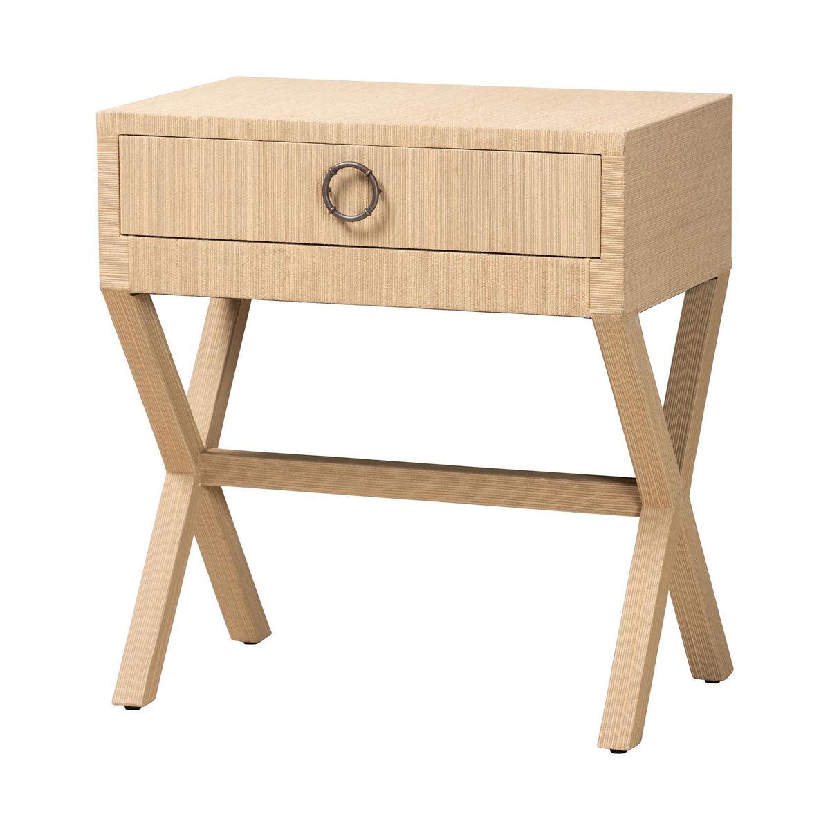 Hilliard Woven Grasscloth 1-Drawer End Table, Natural Brown