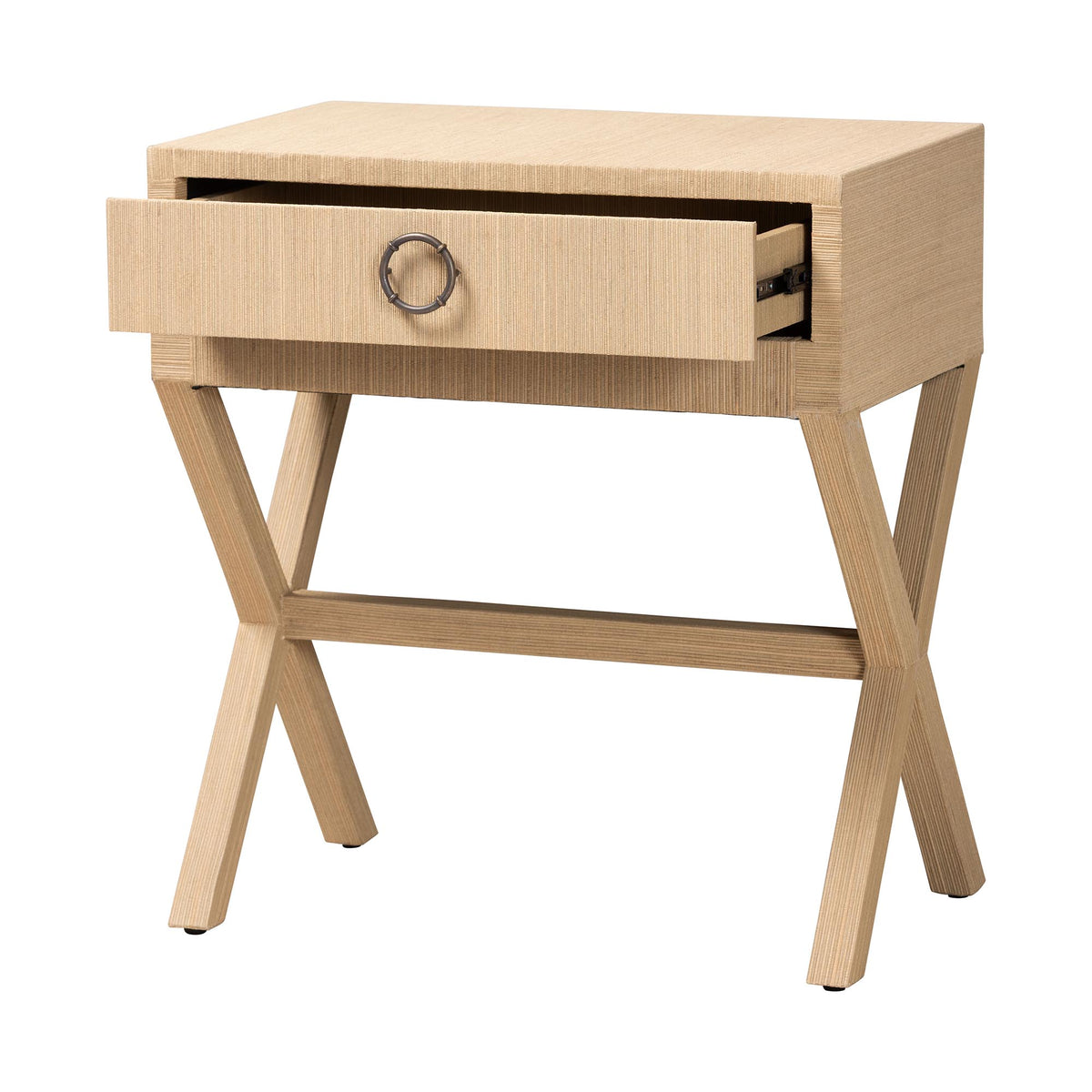 Hilliard Woven Grasscloth 1-Drawer End Table, Natural Brown