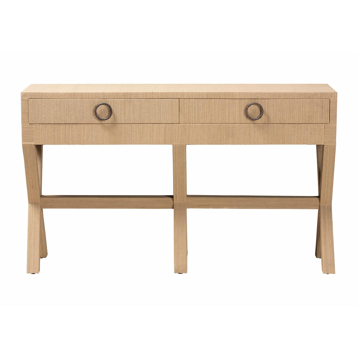 Hilliard Woven Grasscloth 2-Drawer Console Table, Natural Brown