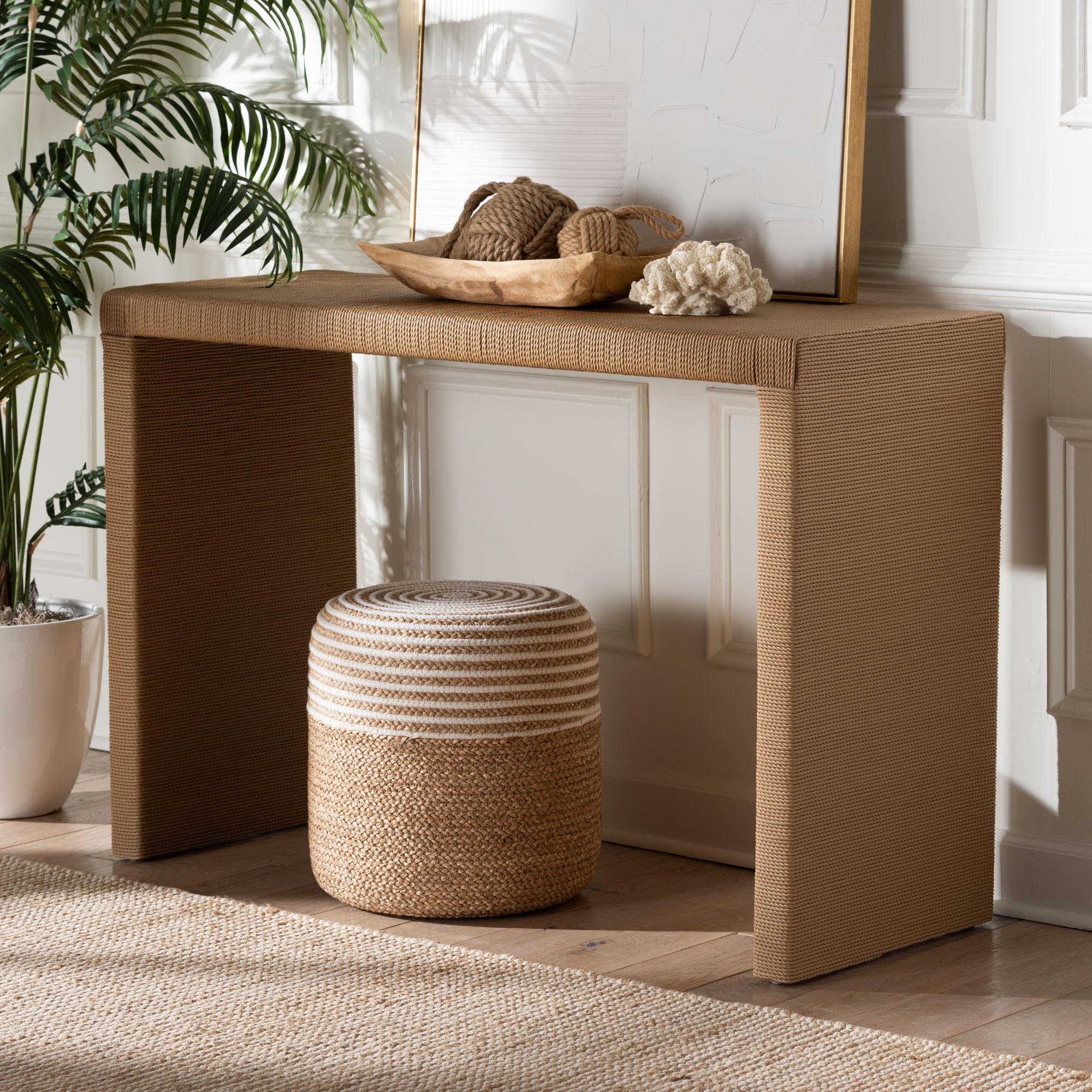 Salve Woven Seagrass Console Table - Handwoven Wicker Waterfall Accent Table for Living Room, Entryway, or Hallway