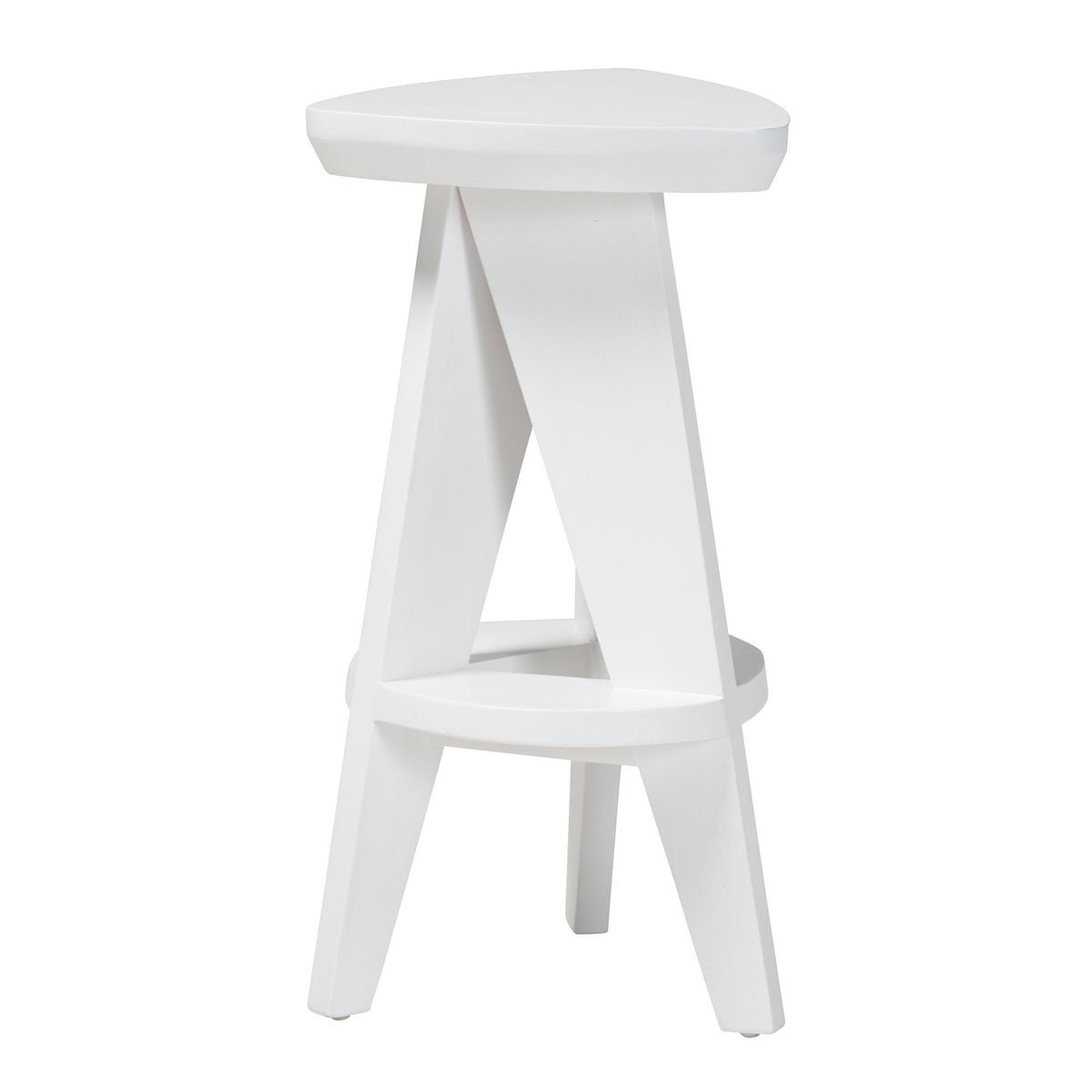 Roy Wood Counter Stool - Sculptural Backless Accent Stool with Geometric Base and Integrated Footrest, White