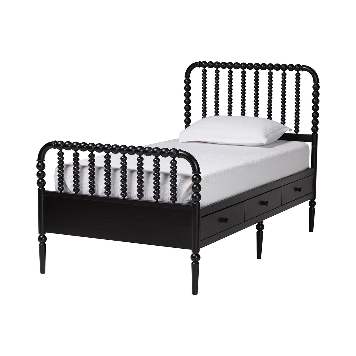 Lucera 6-Drawer Platform Bed with Bobbin Frame, Twin, Black