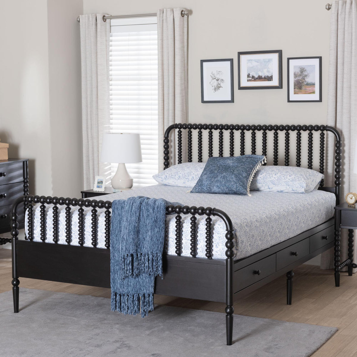 Lucera 6-Drawer Platform Bed with Bobbin Frame, Queen, Black
