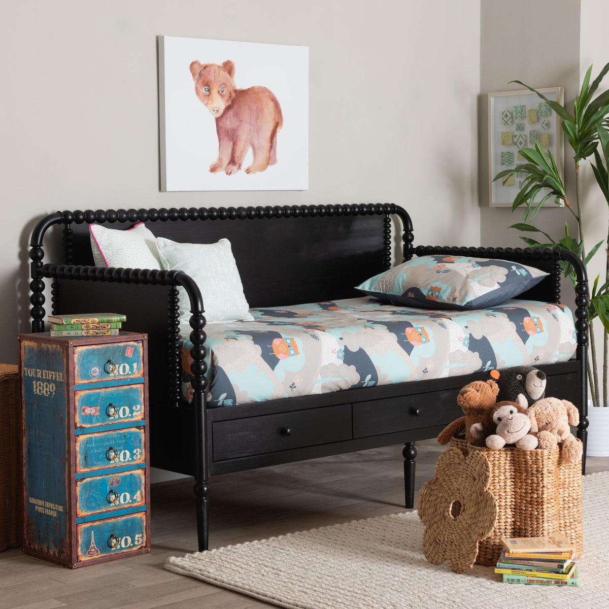 Lucera 3-Drawer Daybed with Bobbin Frame, Full, Black