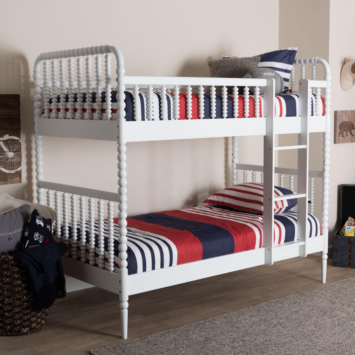 Lucera Bobbin Bunk Bed with Ladder, White